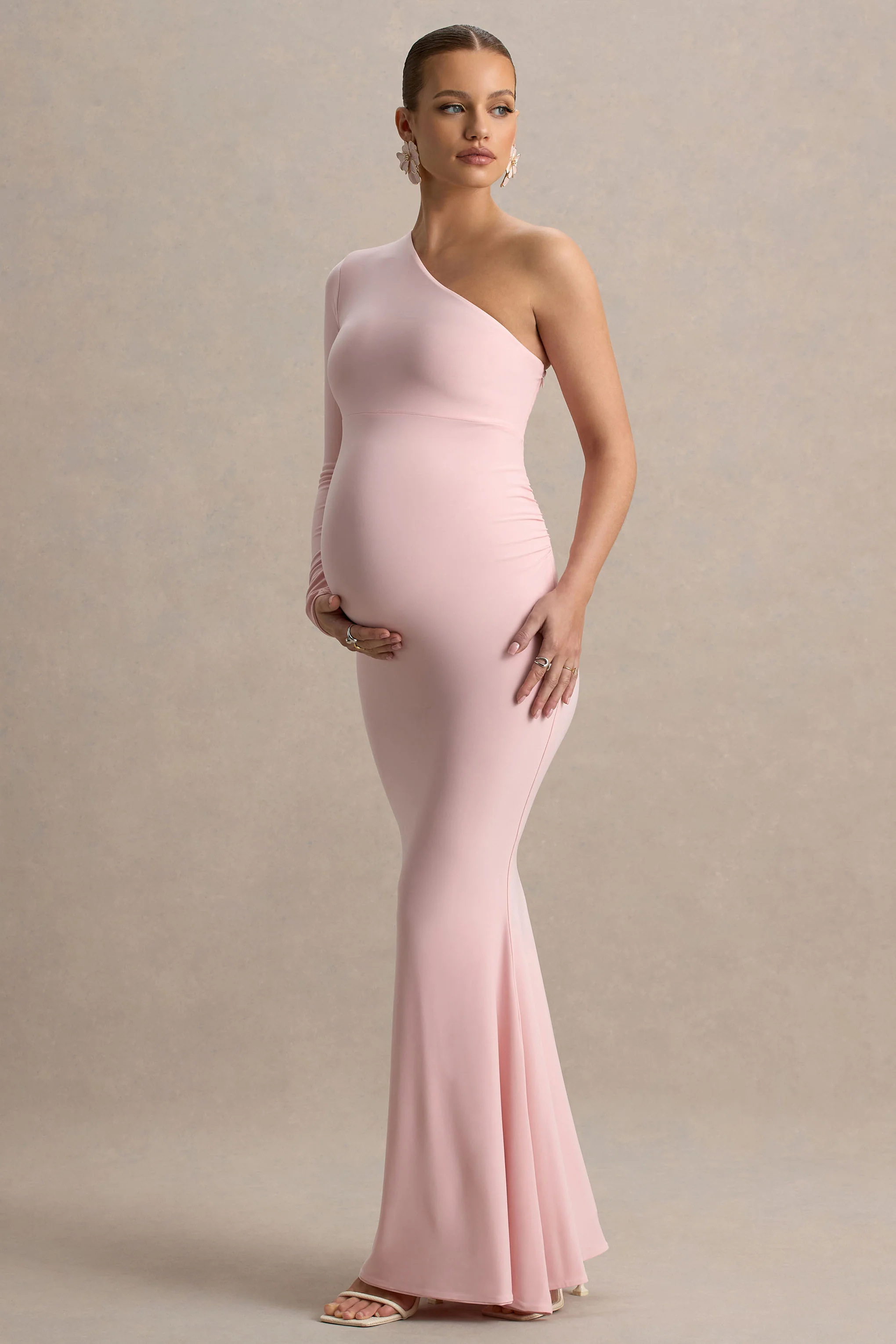 Heloise | Pink Asymmetric One-Sleeve Maternity Maxi Dress - Image 5