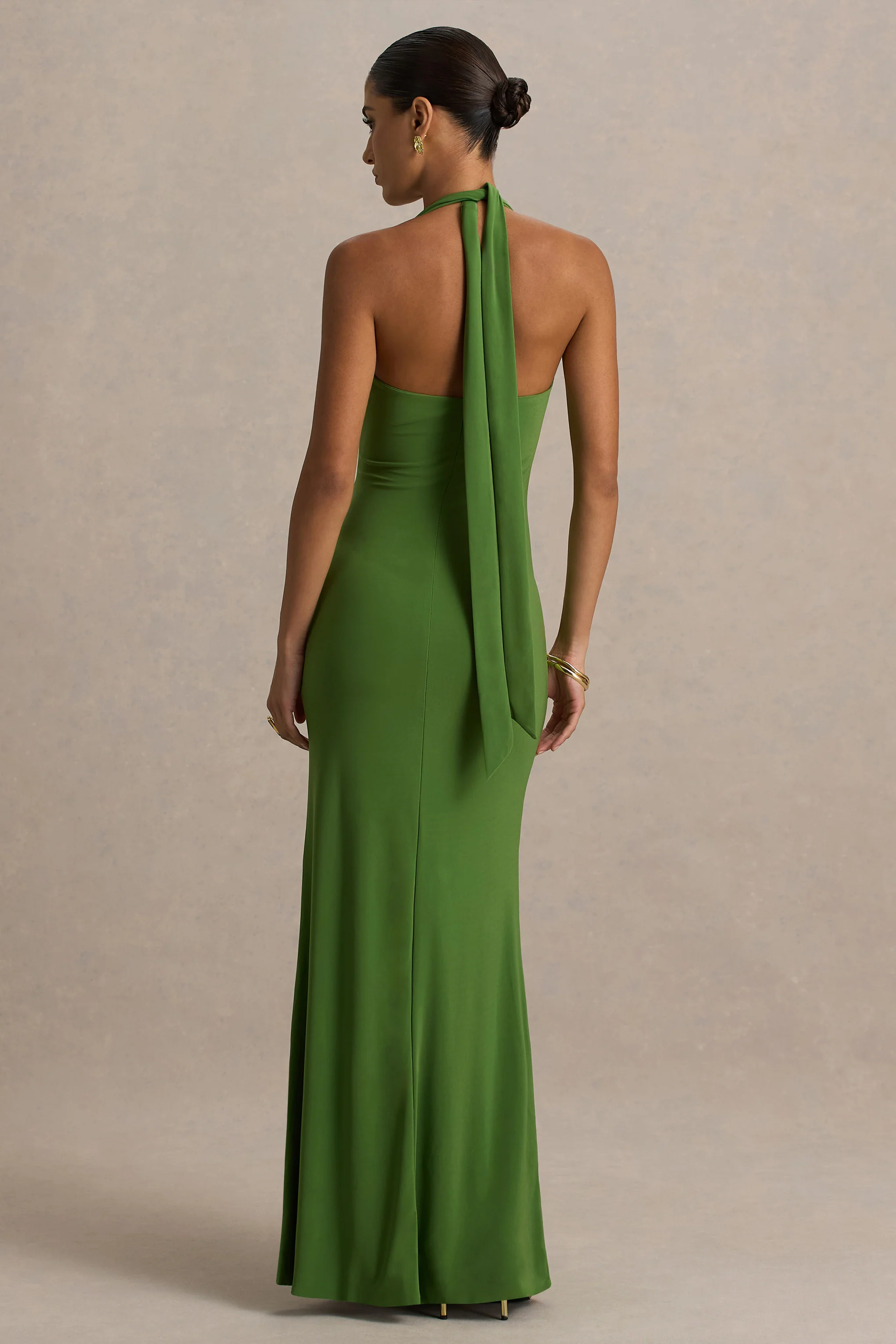 Hera | Green Extreme Plunge Maxi Dress With Ruched Detail - Image 2
