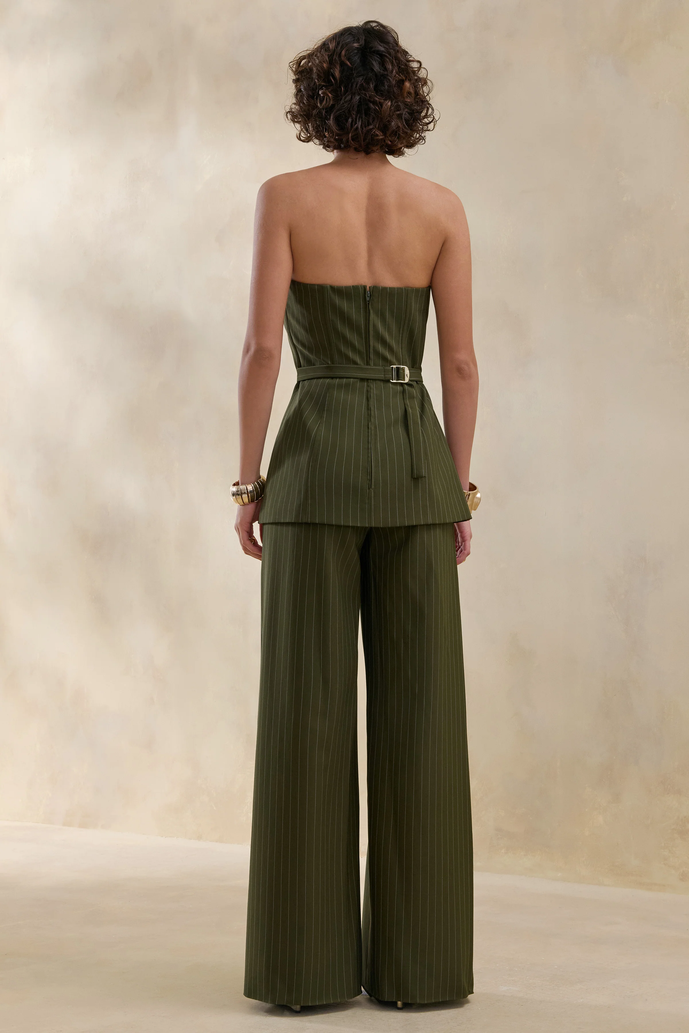 Hesper | Olive Pinstripe Wide-Leg Tailored Trouser - Image 6
