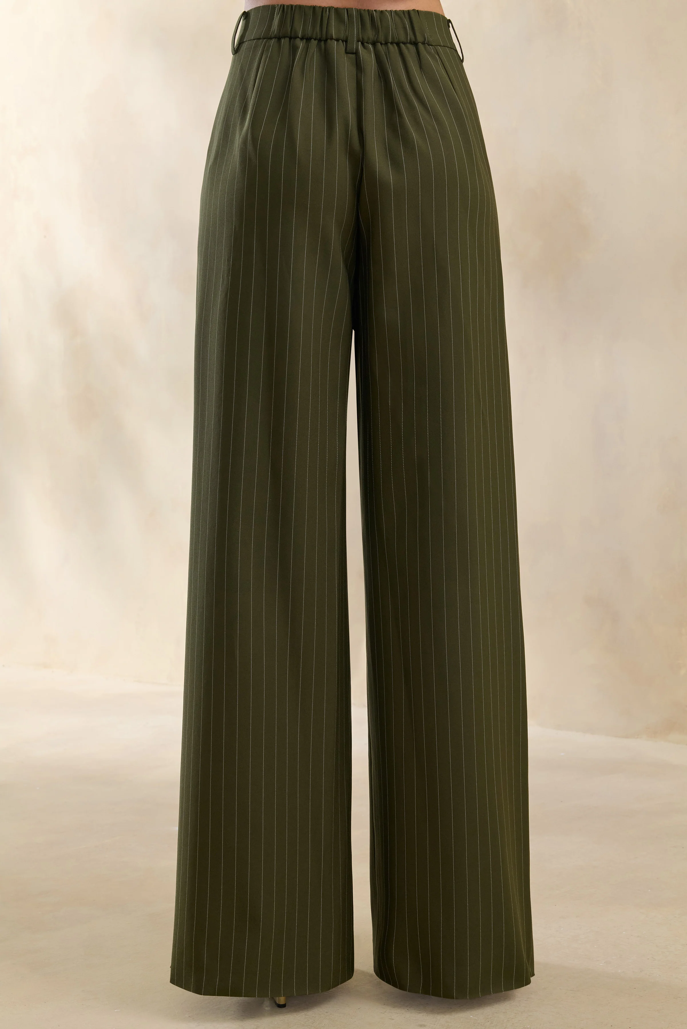 Hesper | Olive Pinstripe Wide-Leg Tailored Trouser - Image 8