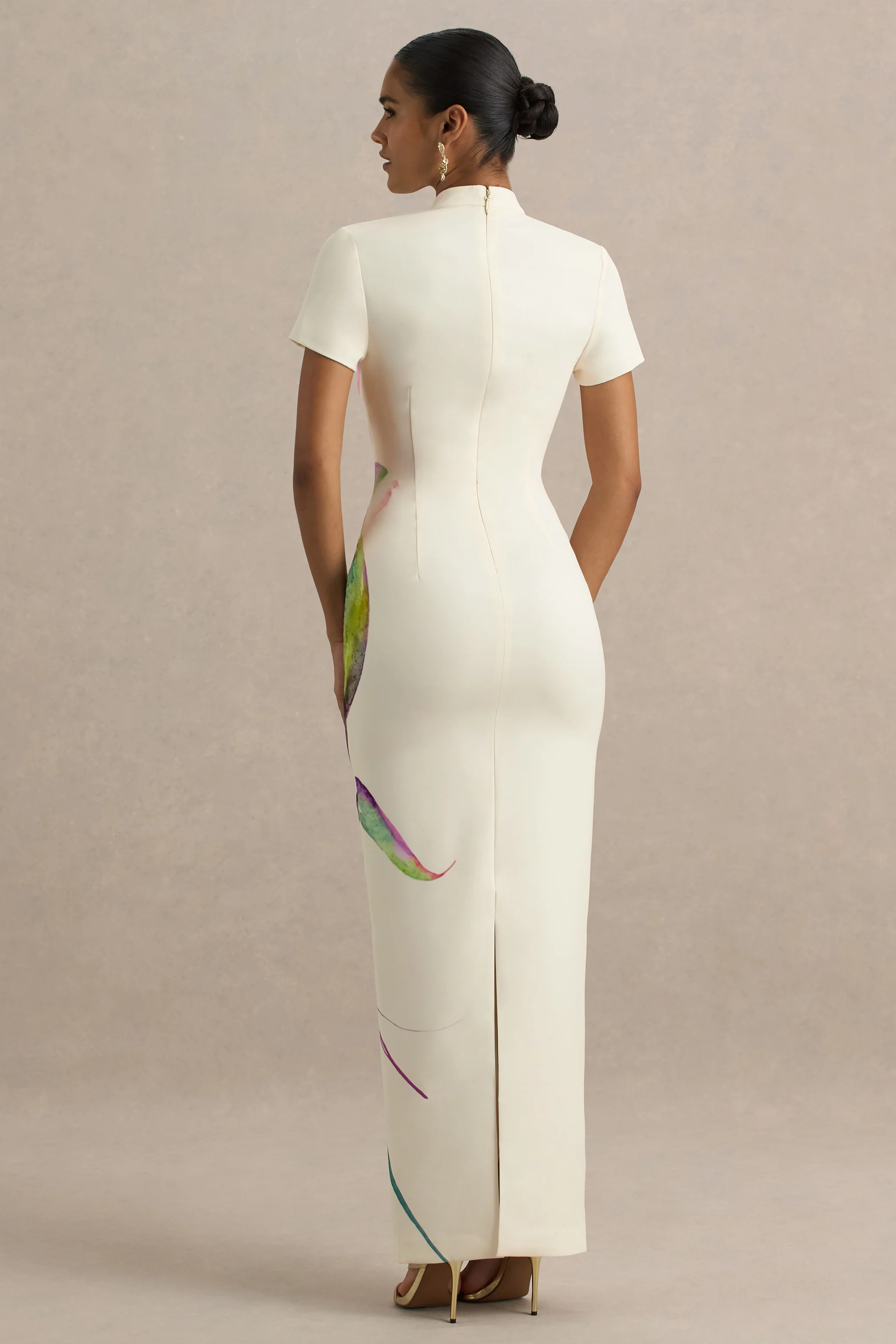 Hessie | White Lily Print High-Neck Maxi Dress - Image 2