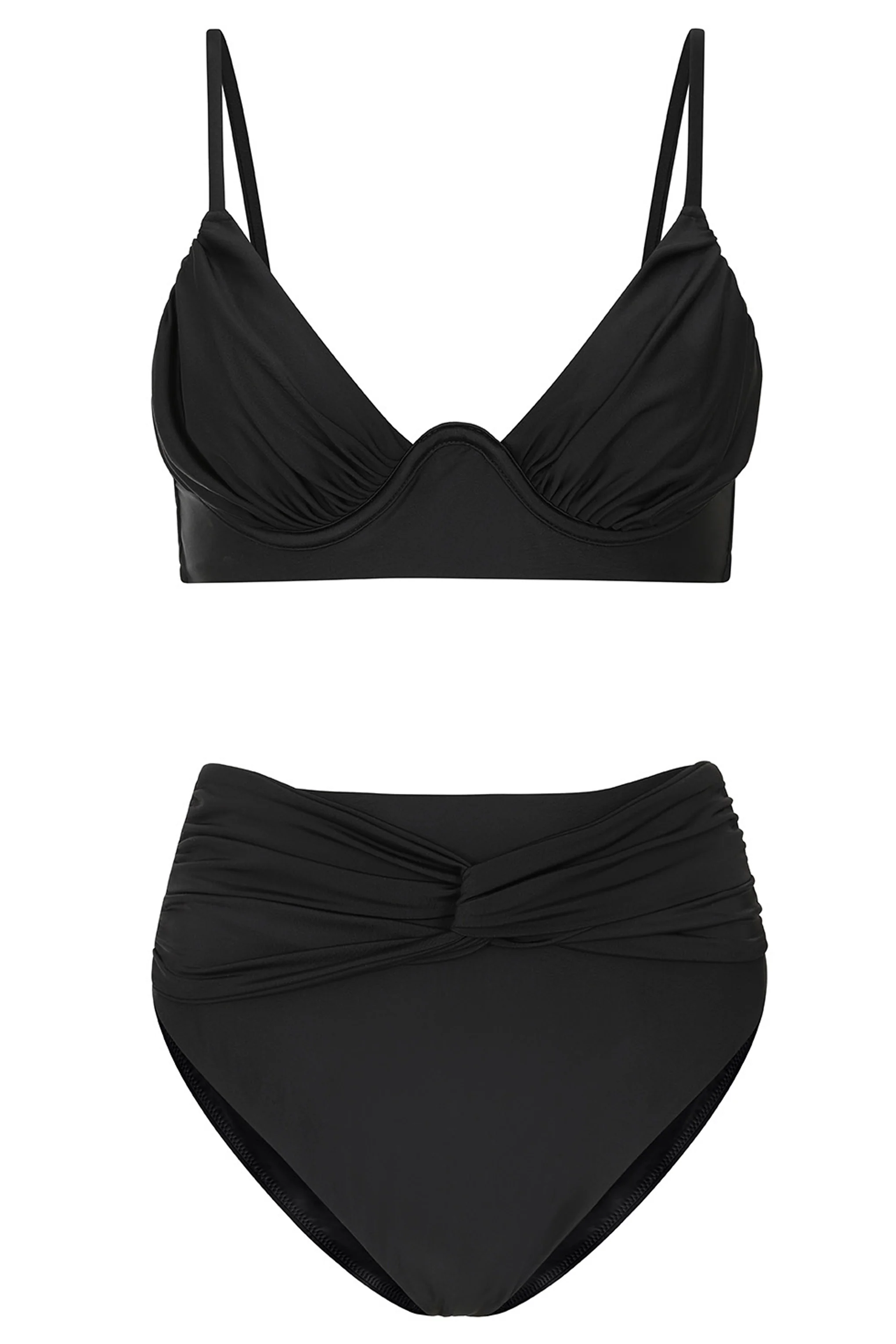 High Tide | Black High Waisted Twist Front Bikini Bottoms - Image 8