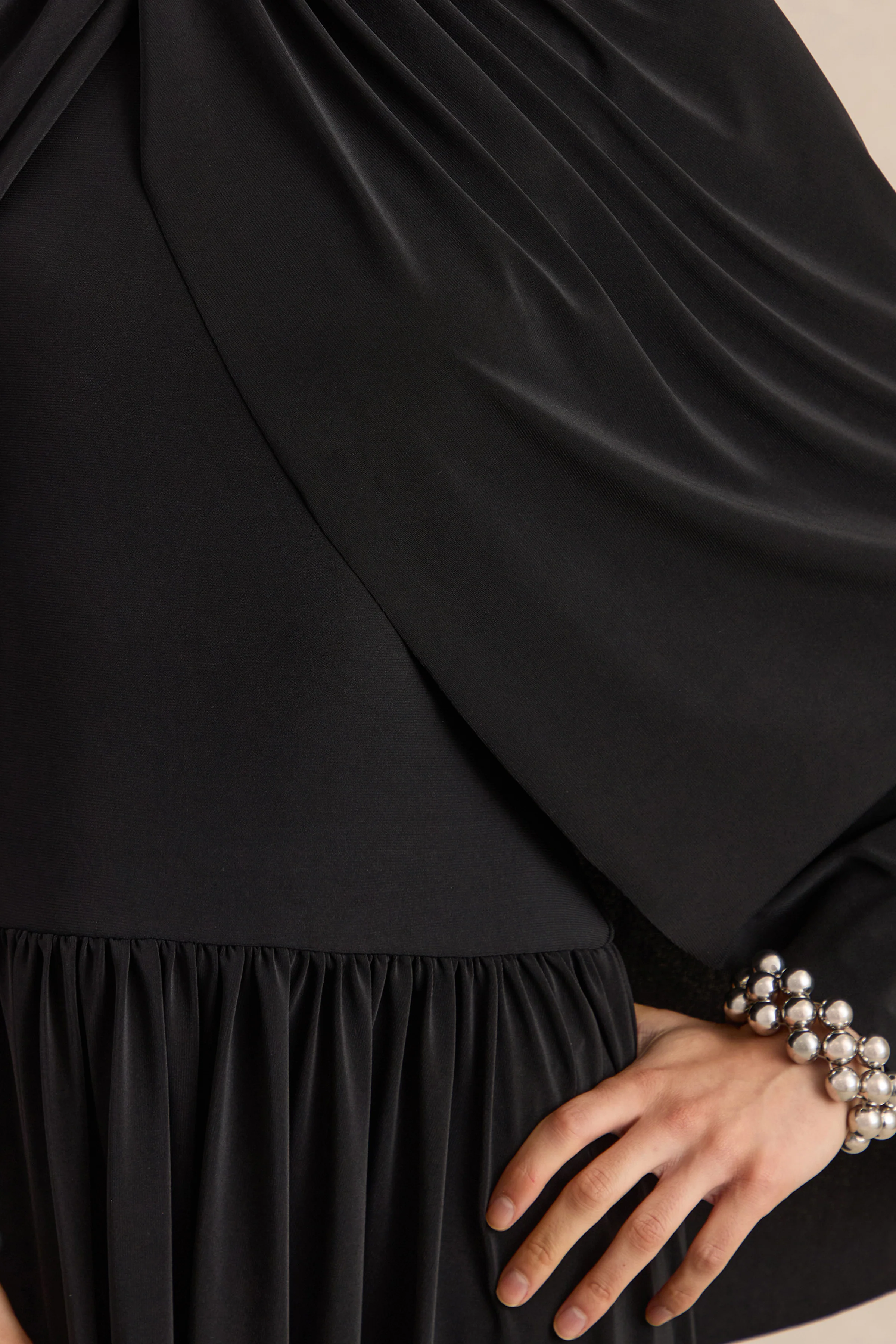 Honora | Black High-Neck Maxi Dress With Cape-Sleeves - Image 7