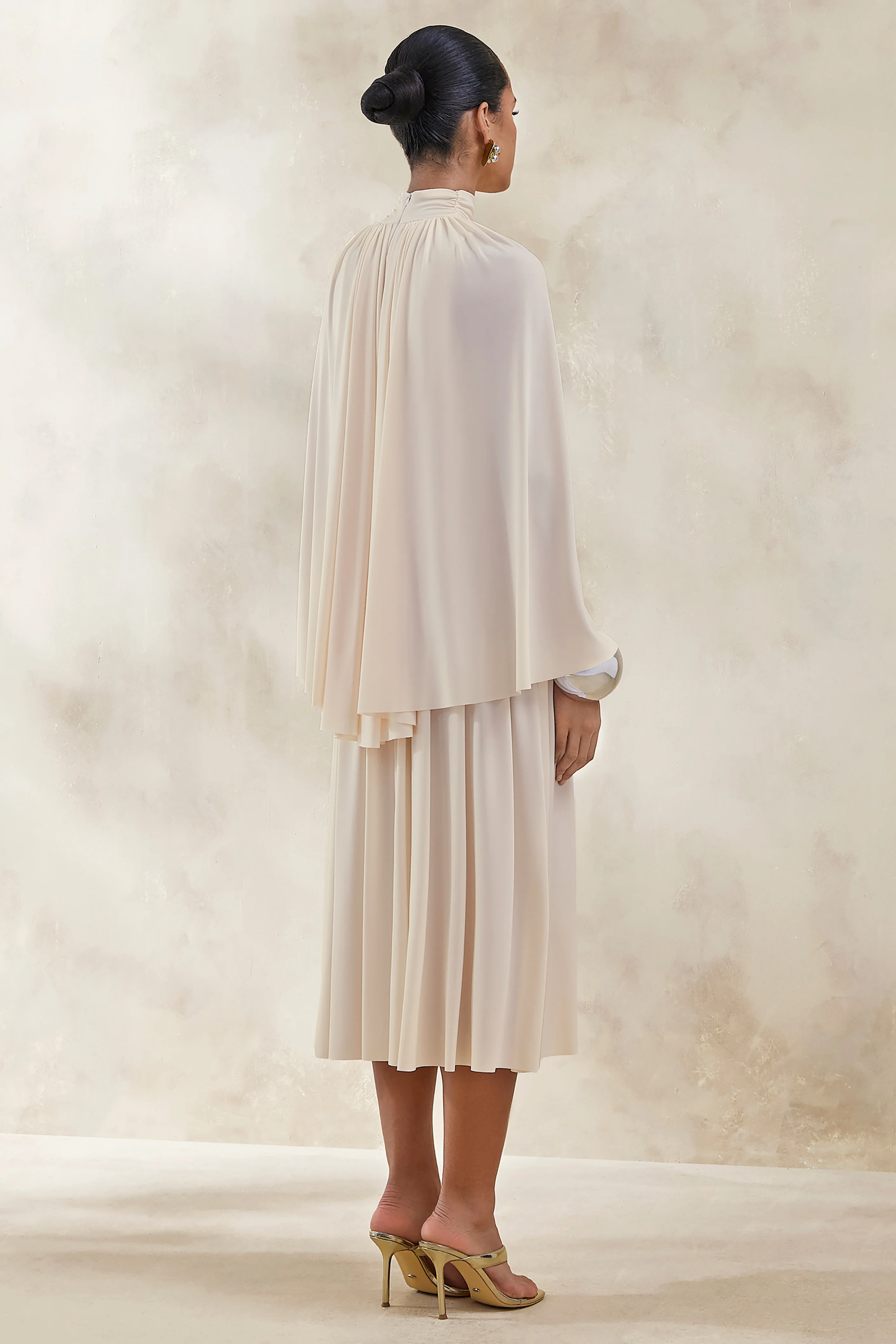 Honora | Cream High-Neck Maxi Dress With Cape-Sleeves - Image 2