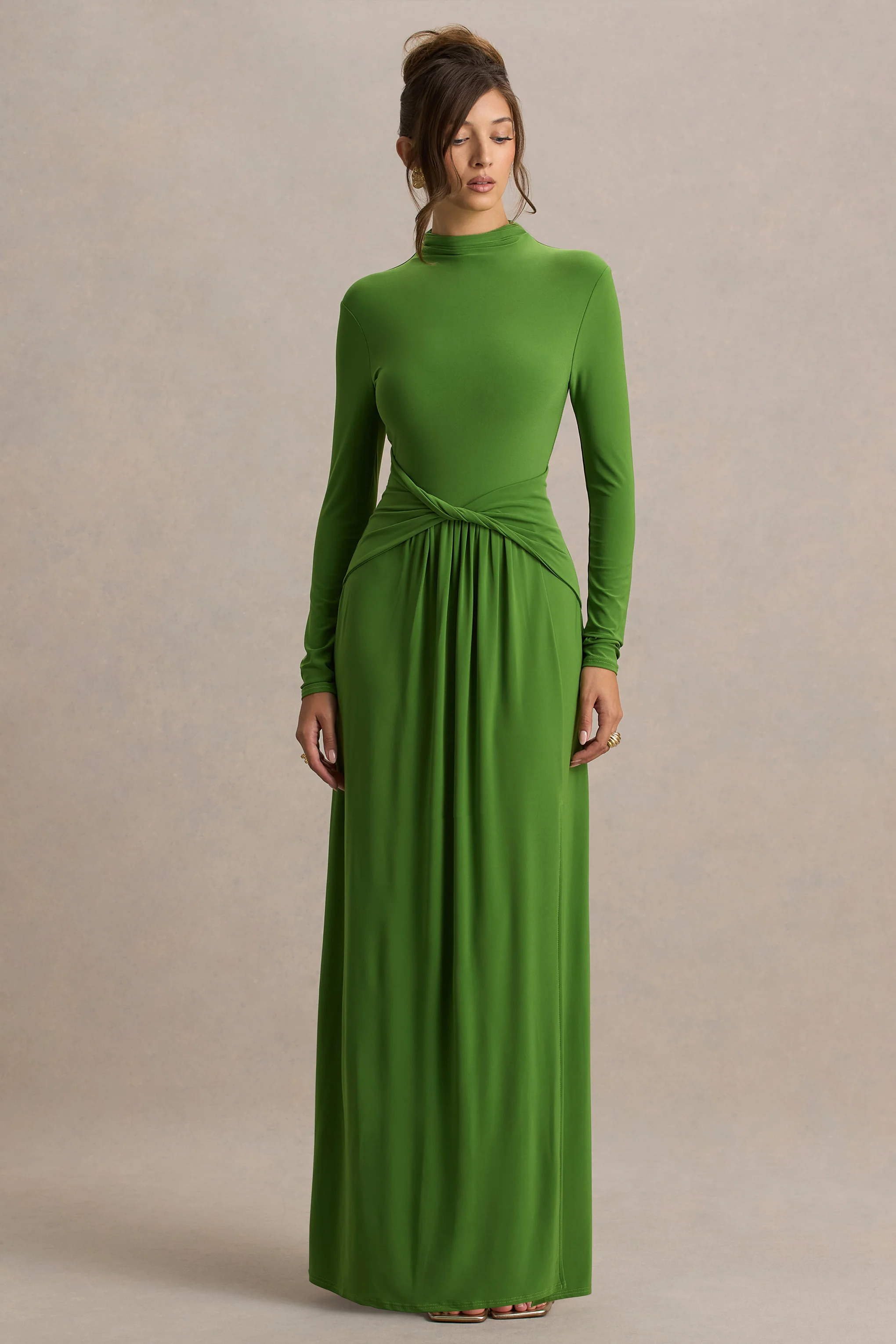 Hourglass | Green Long-Sleeve Twisted Maxi Dress With Split - Image 5