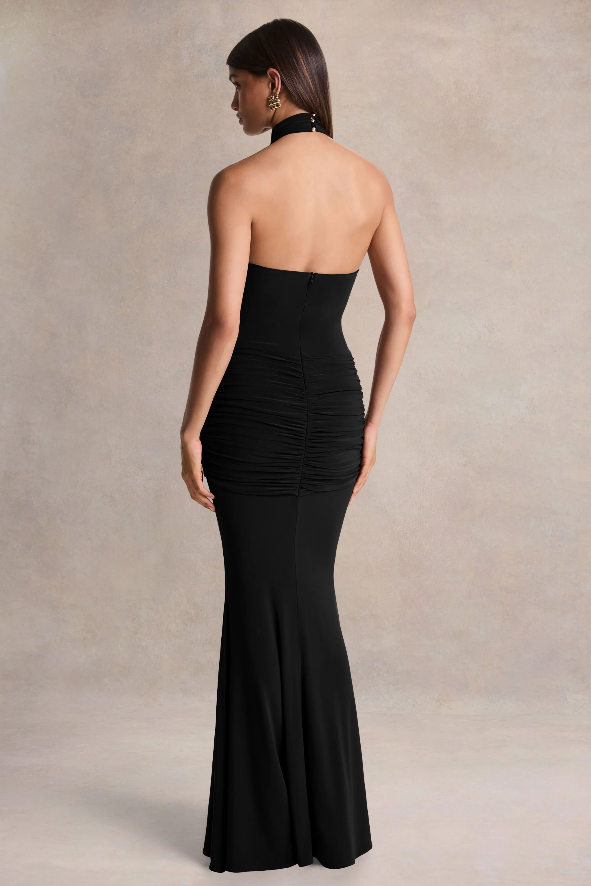 Hyla | Black High-Neck Maxi Dress With Sash-Detail - Image 2