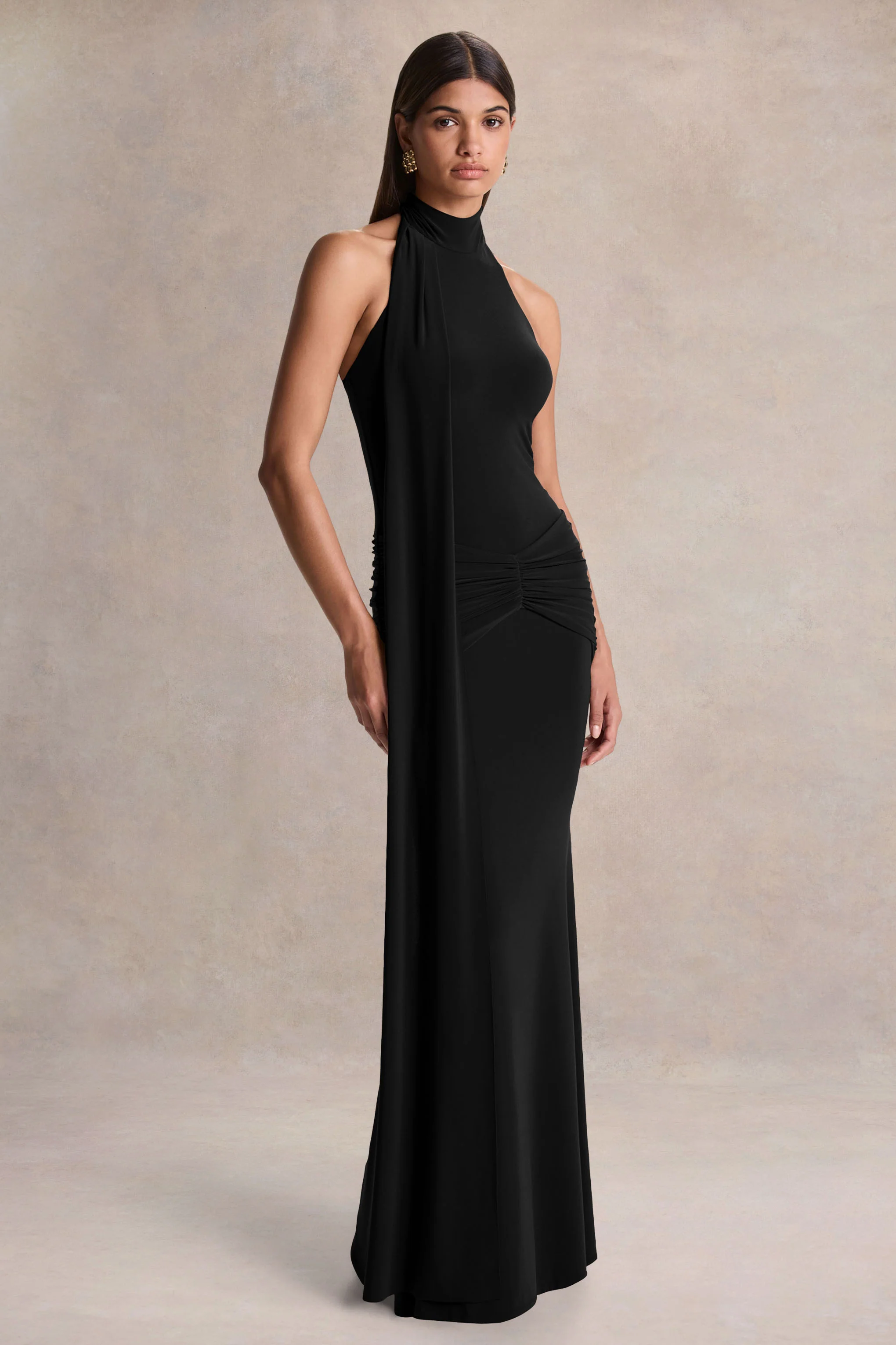 Hyla | Black High-Neck Maxi Dress With Sash-Detail - Image 4