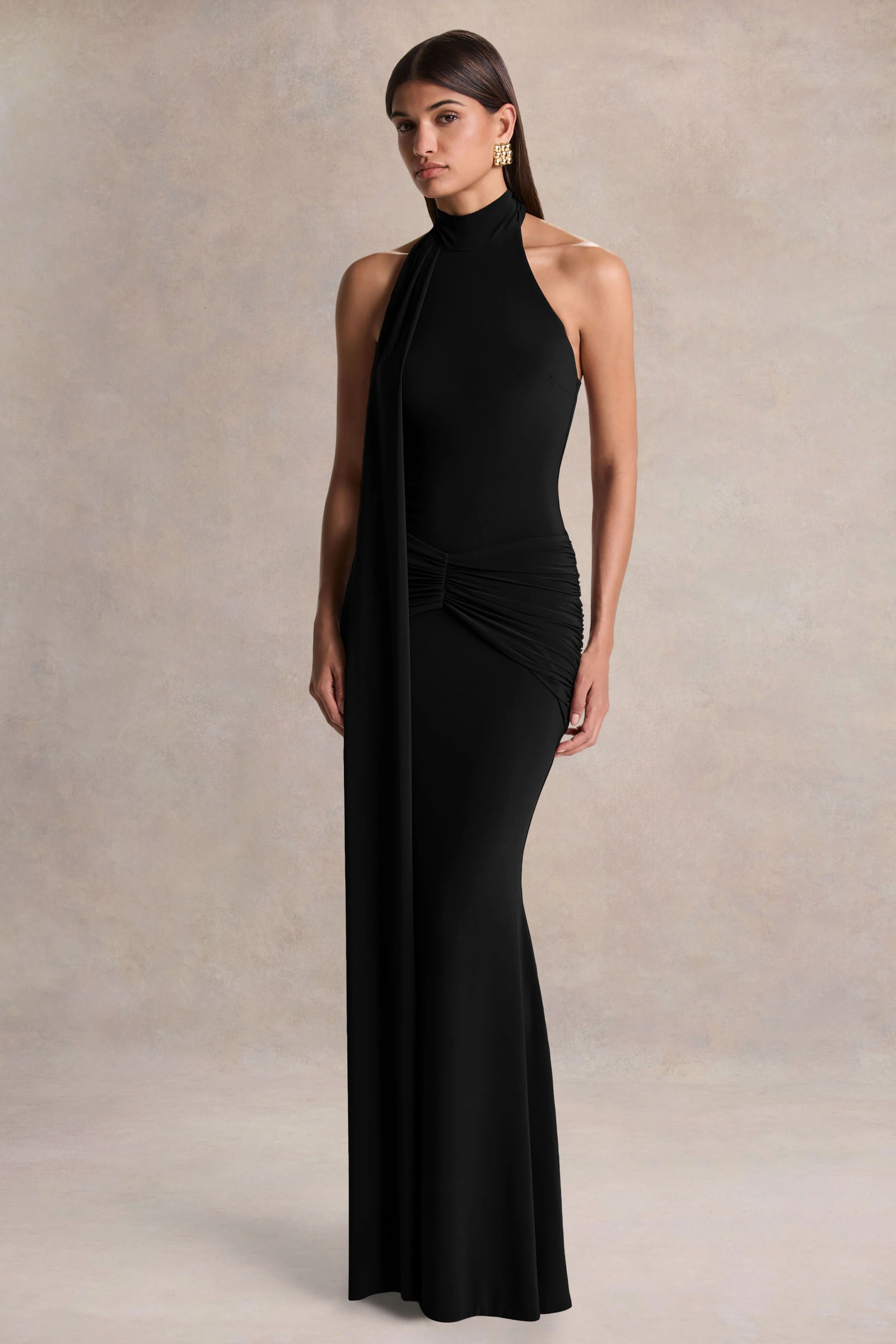 Hyla | Black High-Neck Maxi Dress With Sash-Detail - Image 5