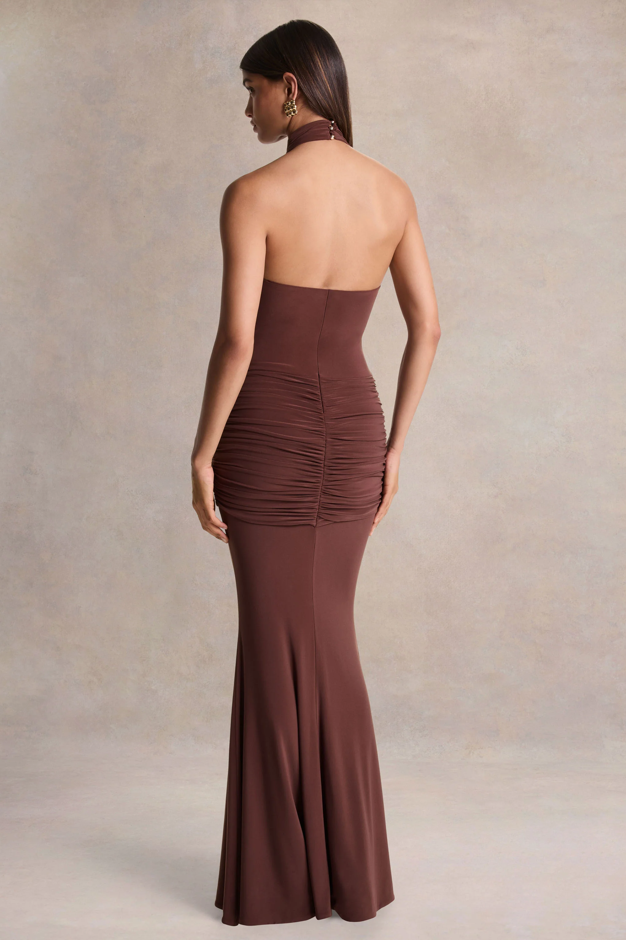 Hyla | Brown High-Neck Maxi Dress With Sash-Detail - Image 2