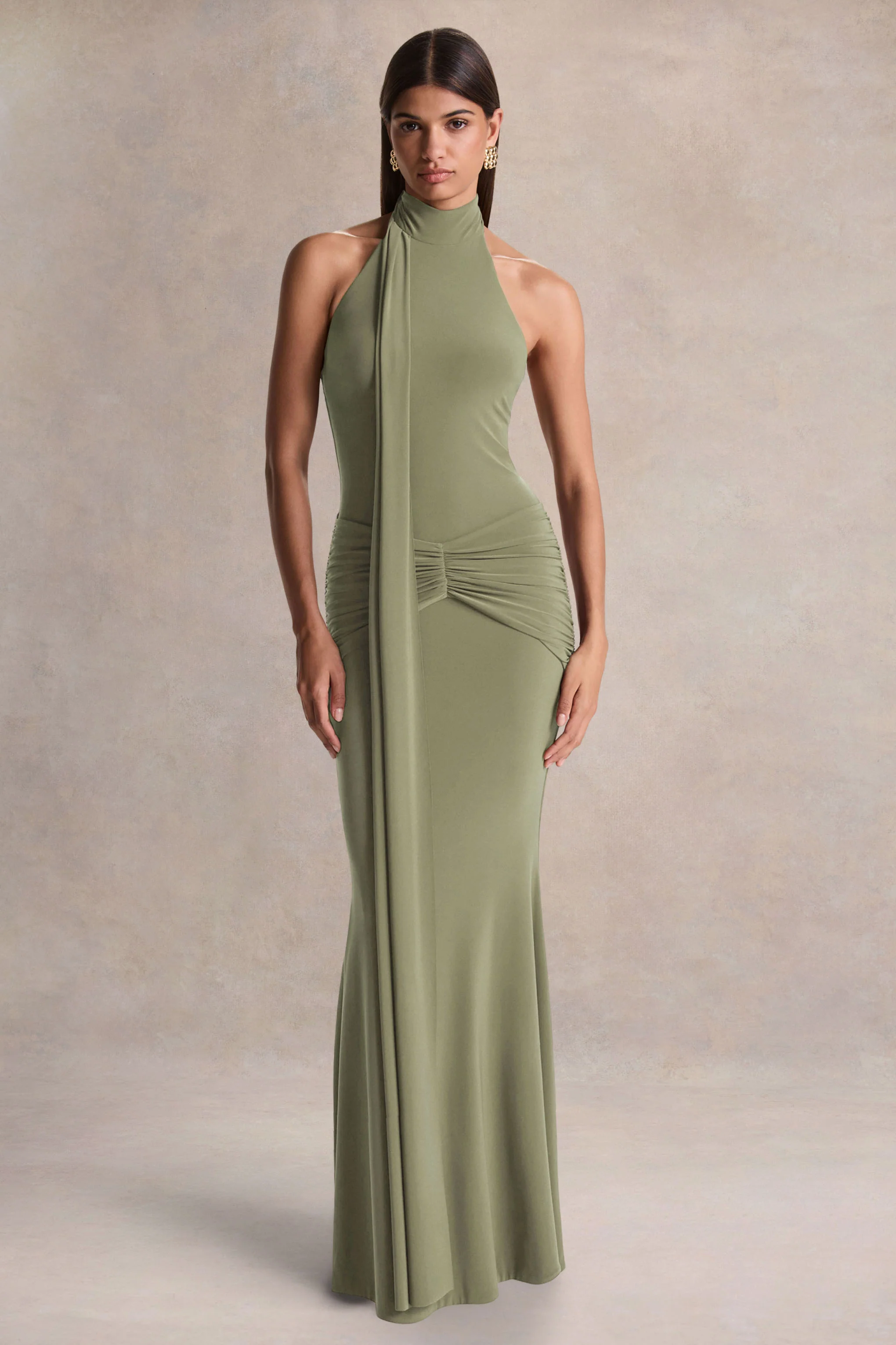 Hyla | Green High-Neck Maxi Dress With Sash-Detail - Image 4