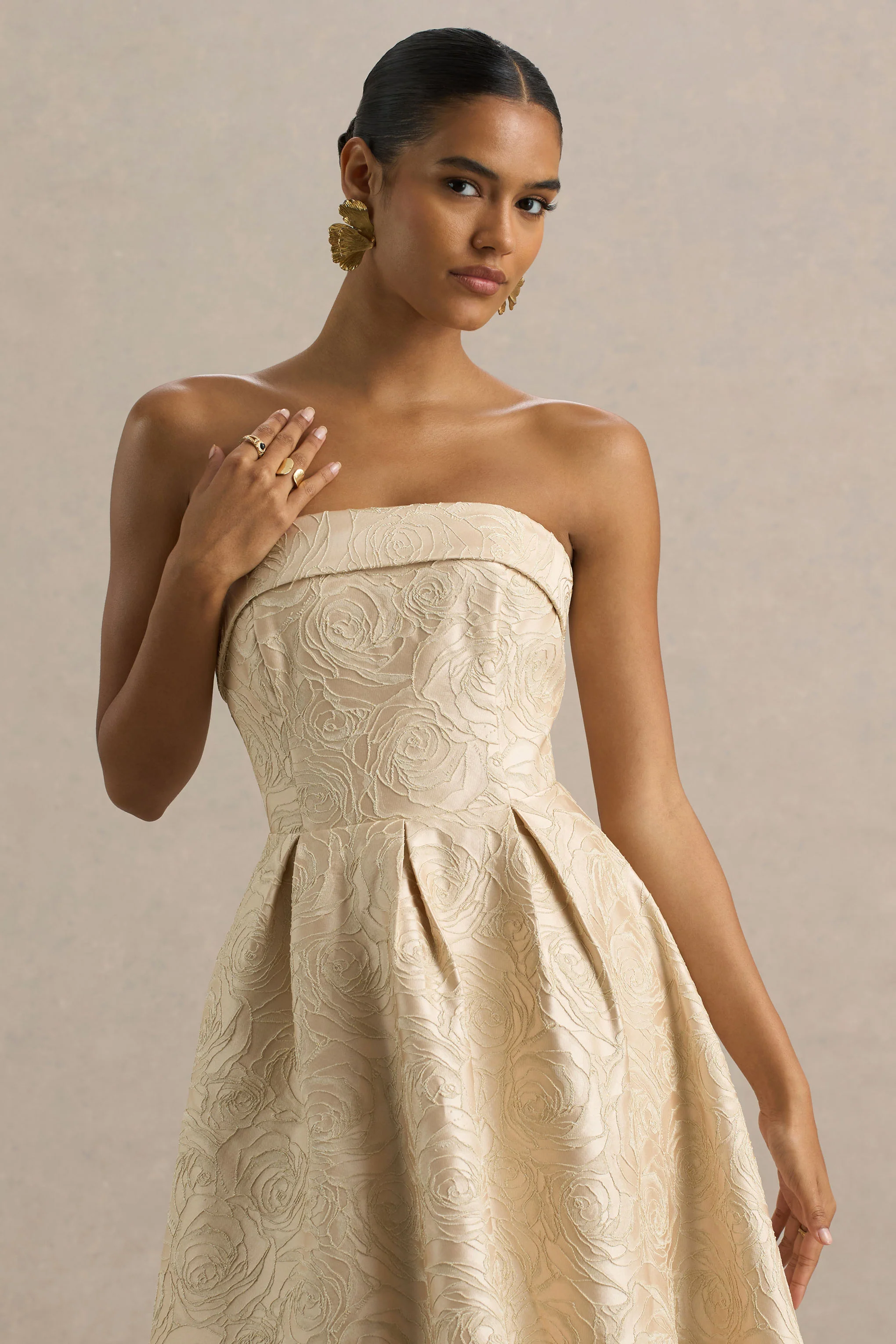 Hypnotic | Gold Jacquard Bandeau Midi Dress - Image 5