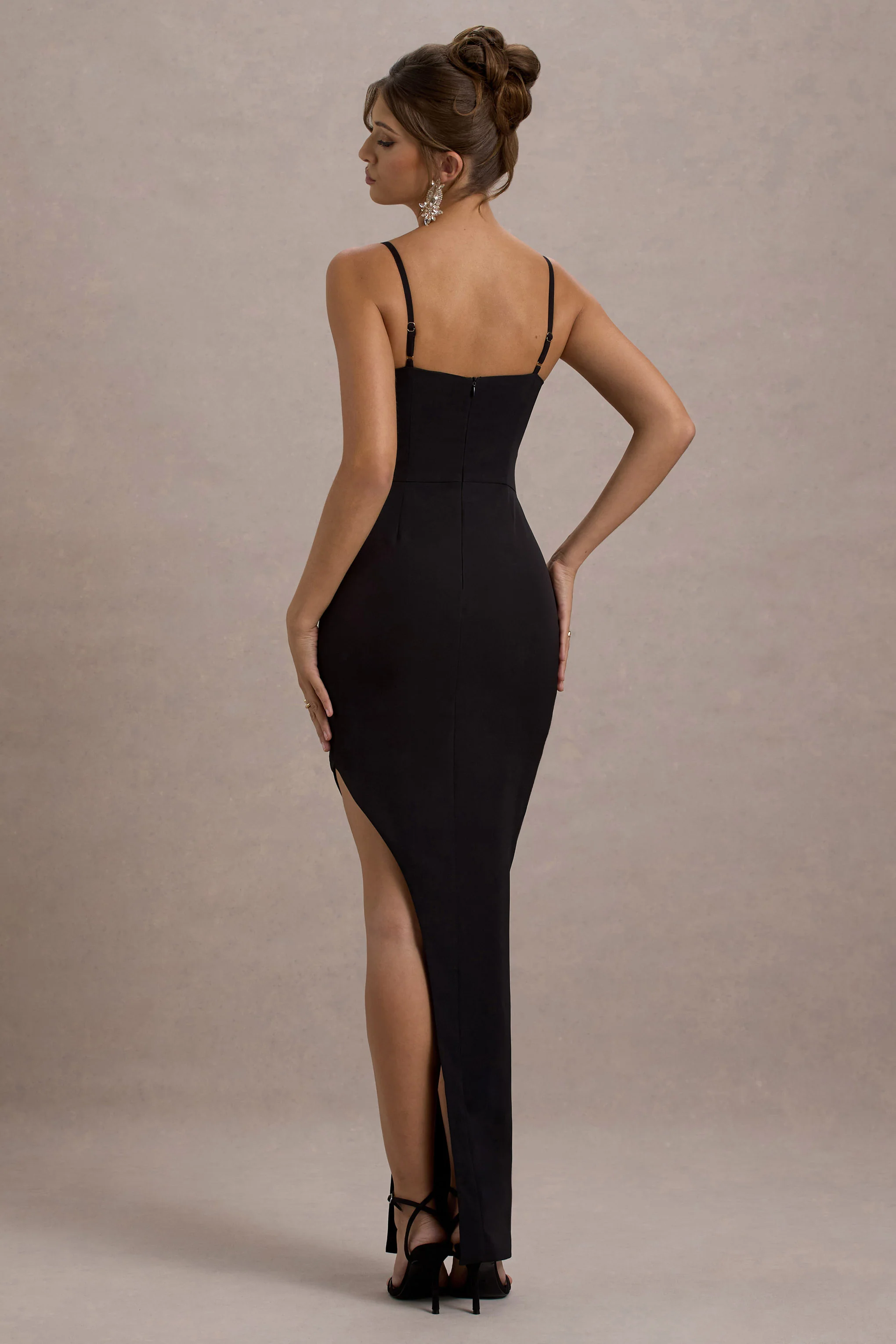 Ignacia | Black Asymmetric Maxi Dress With Embellished Sequin Detail - Image 2