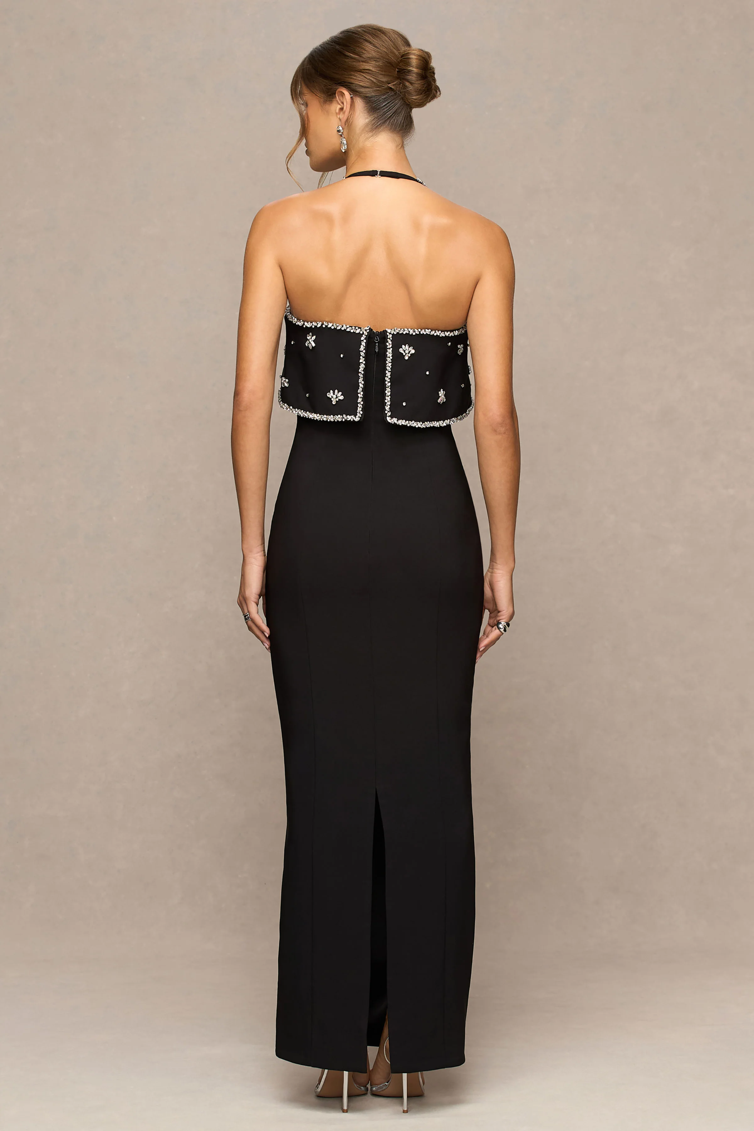 Illiana | Black Bandeau Hand-Embellished Maxi Dress - Image 2