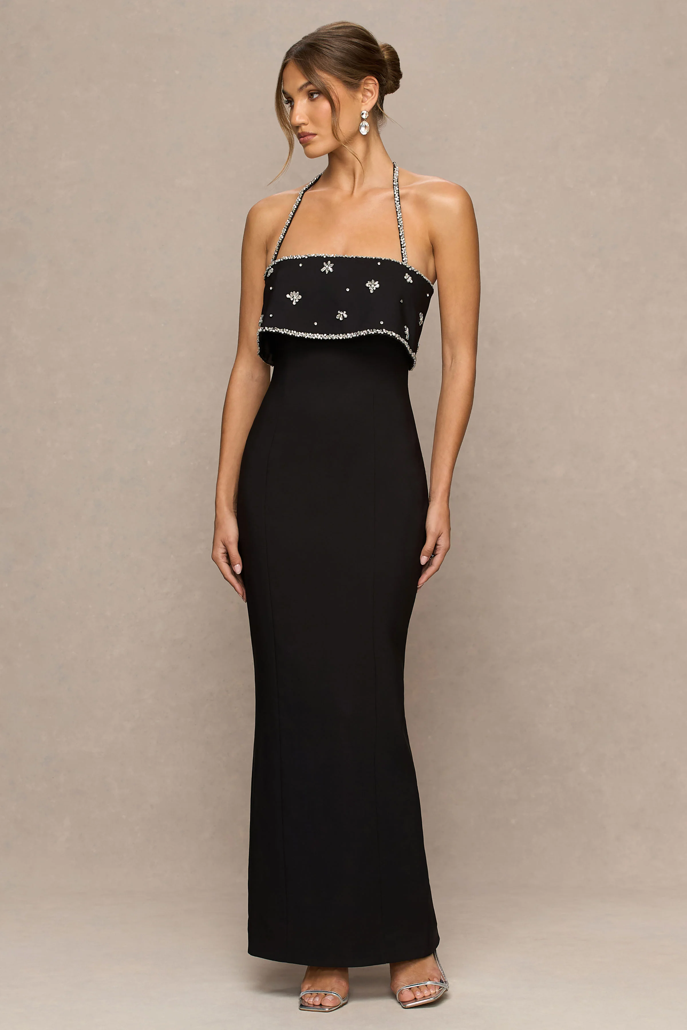 Illiana | Black Bandeau Hand-Embellished Maxi Dress - Image 4