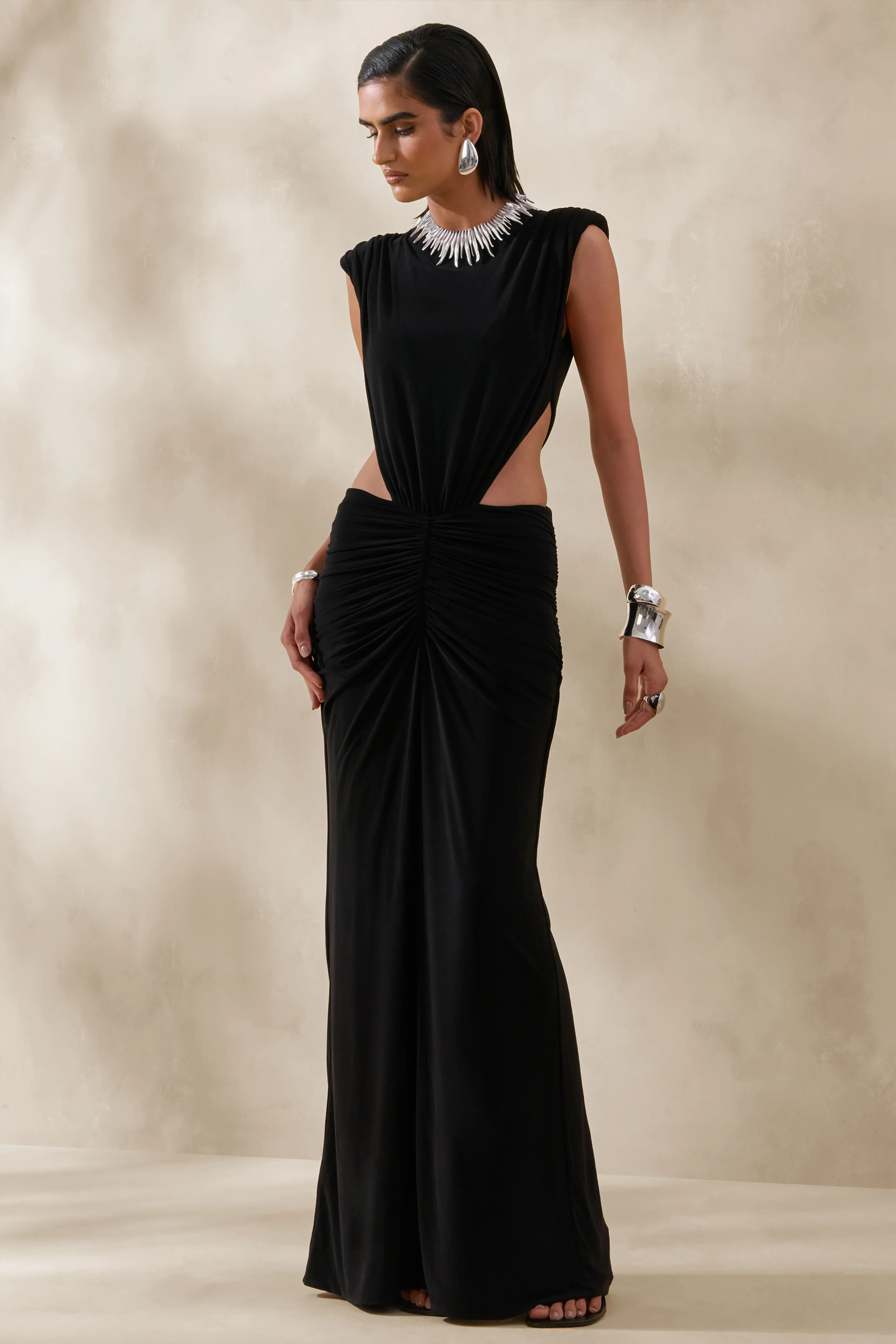 Imelda | Black Boat-Neck Maxi Dress With Body Cut-Out Details - Image 5