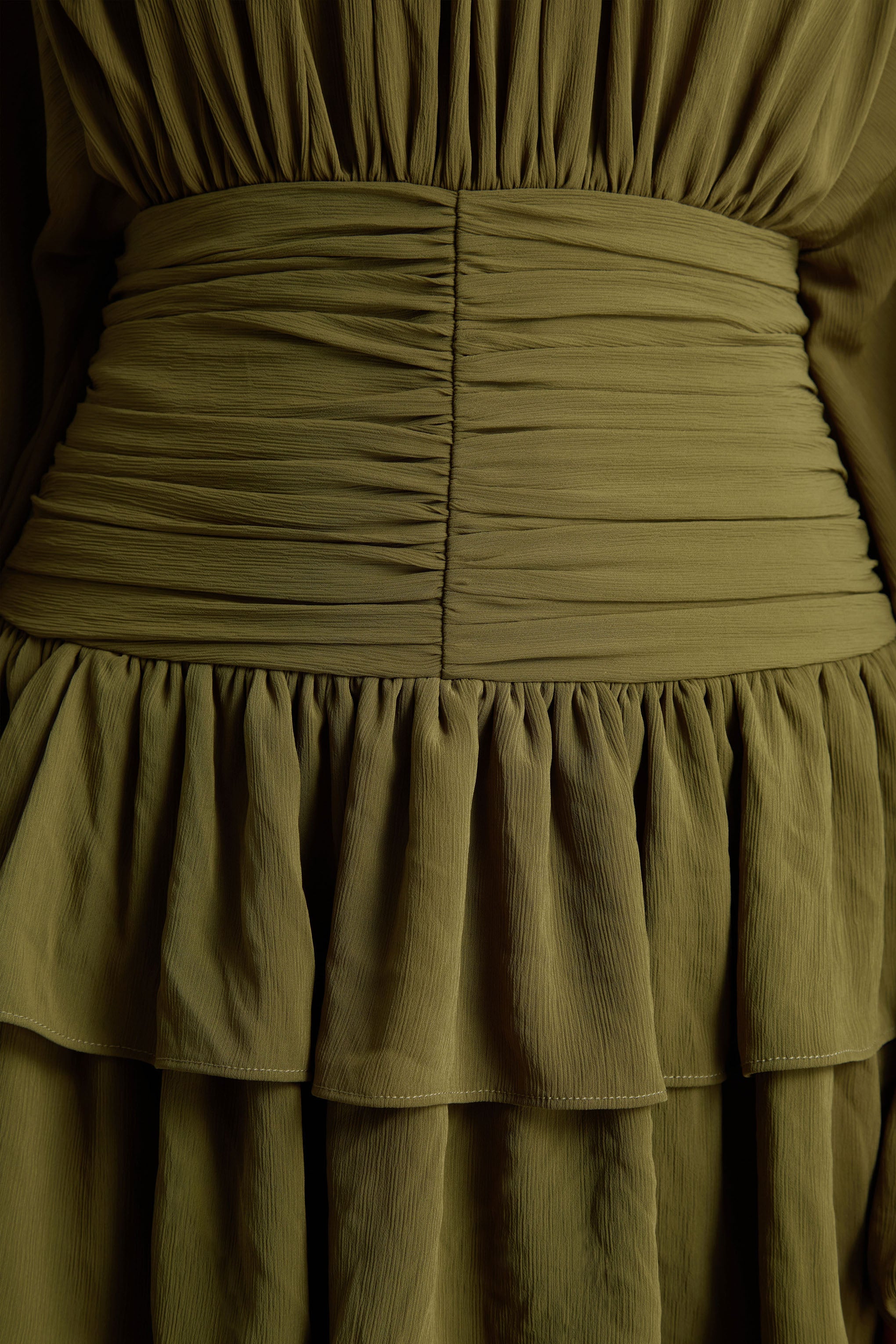 Imma | Olive High-Neck Mini Dress With Ruffled Detailing - Image 6