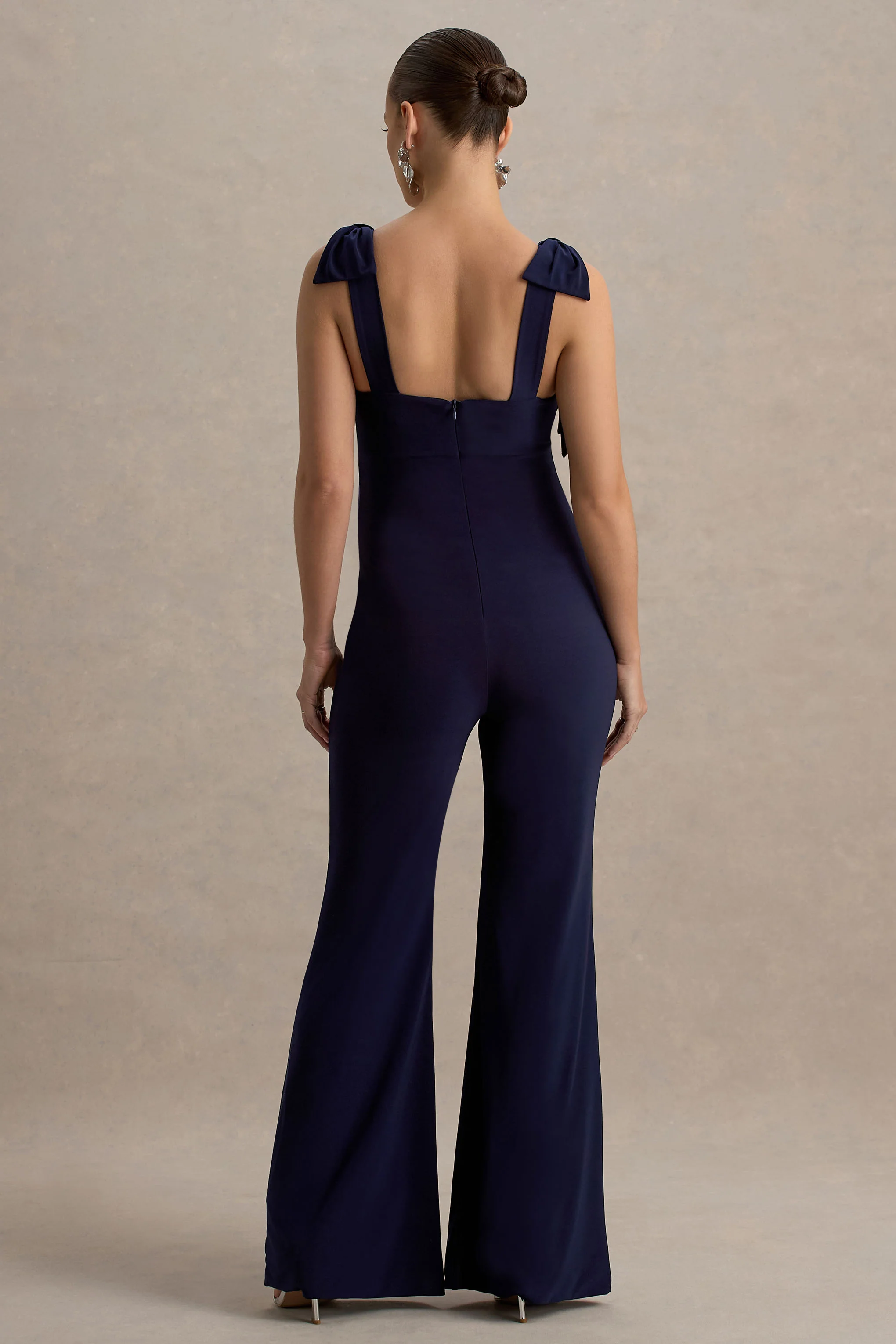 Impeccable | Navy Sweetheart Bow Strap Maternity Jumpsuit - Image 2