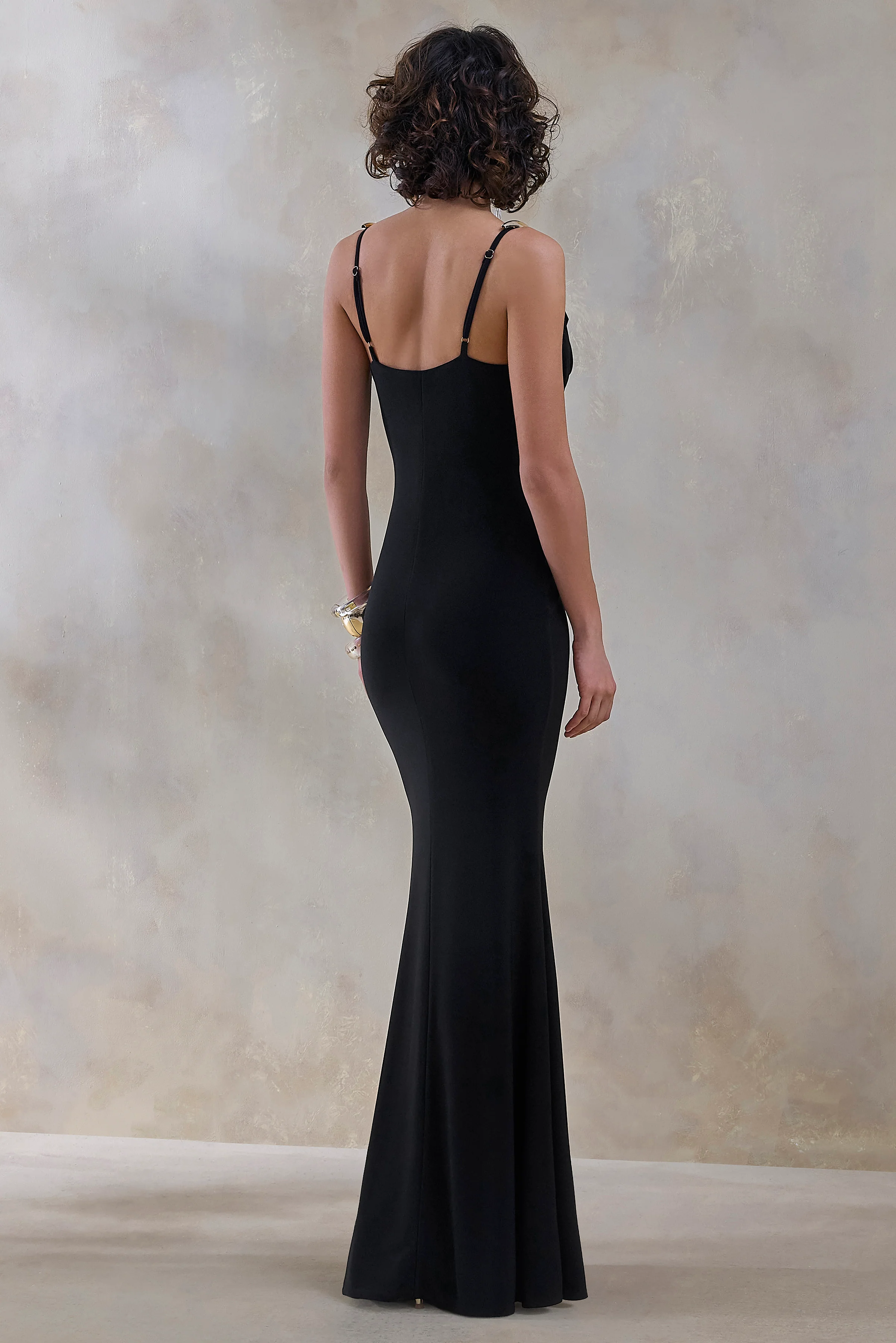 Iridessa | Black Plunge-Neck Maxi Dress - Image 2