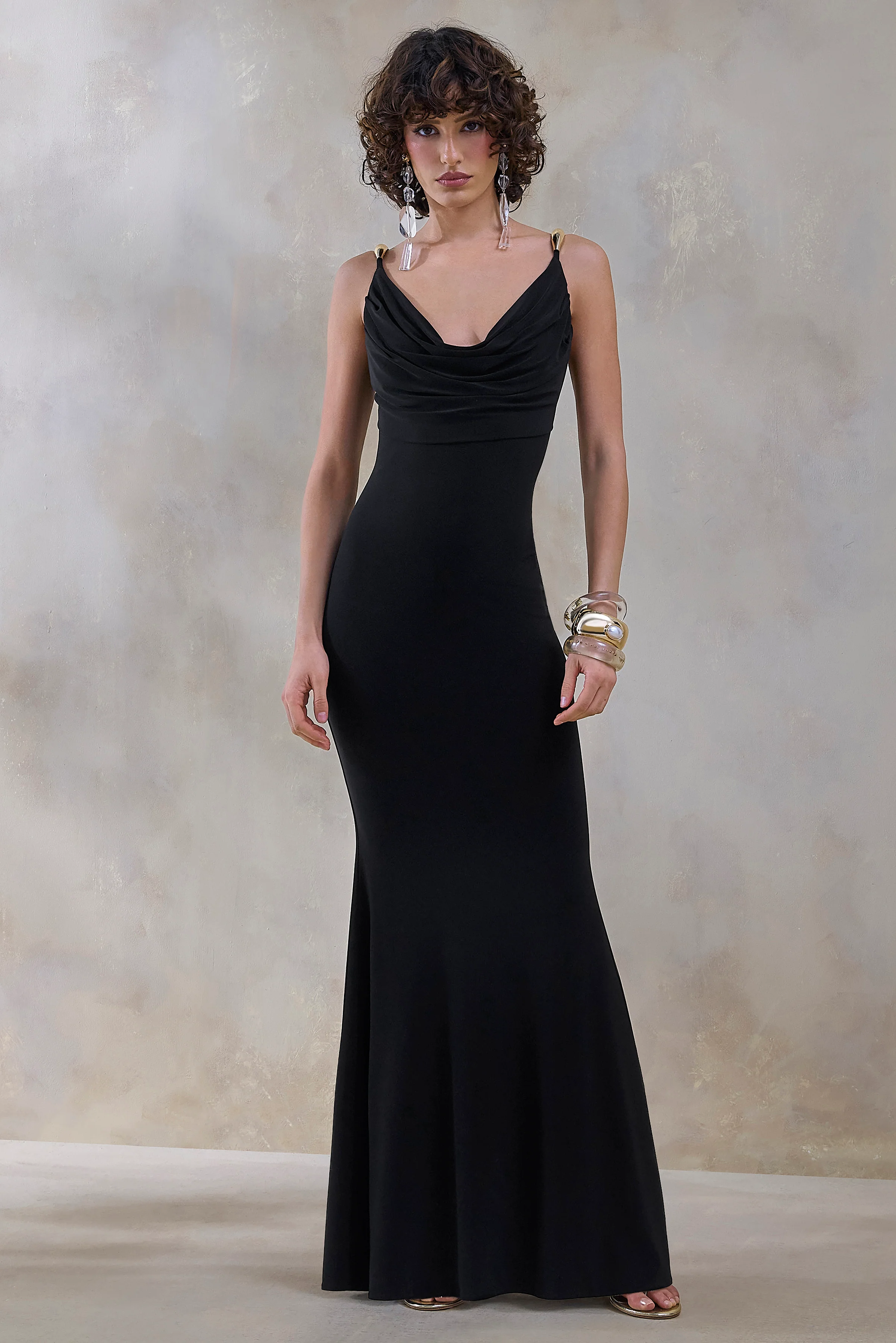 Iridessa | Black Plunge-Neck Maxi Dress - Image 4