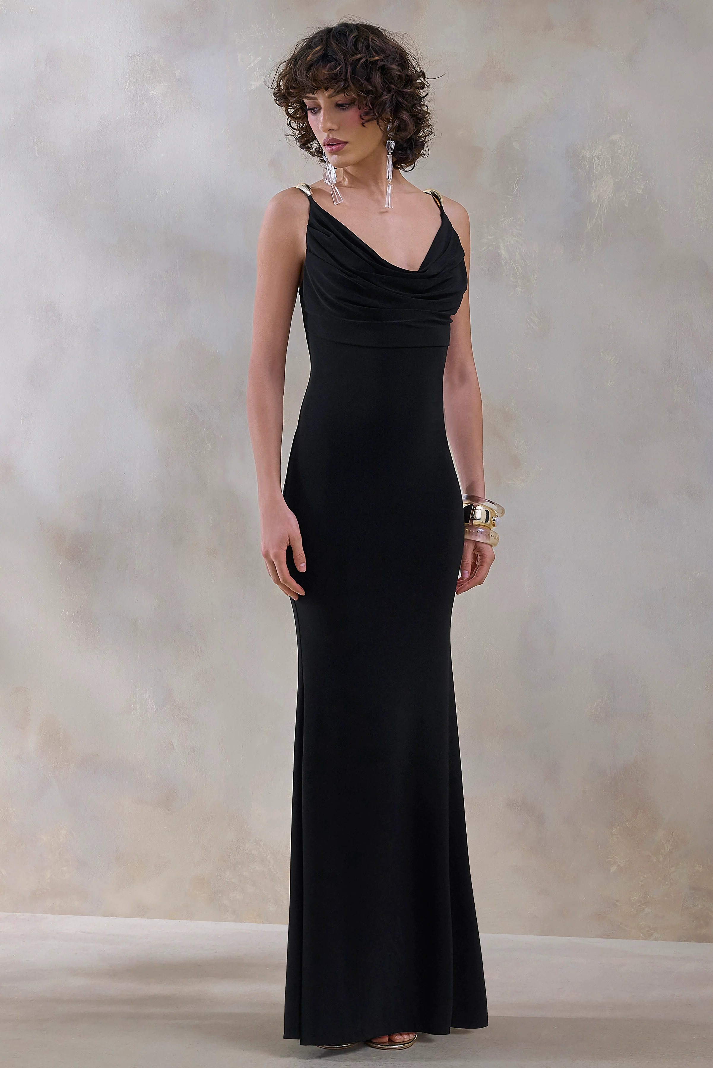 Iridessa | Black Plunge-Neck Maxi Dress - Image 5