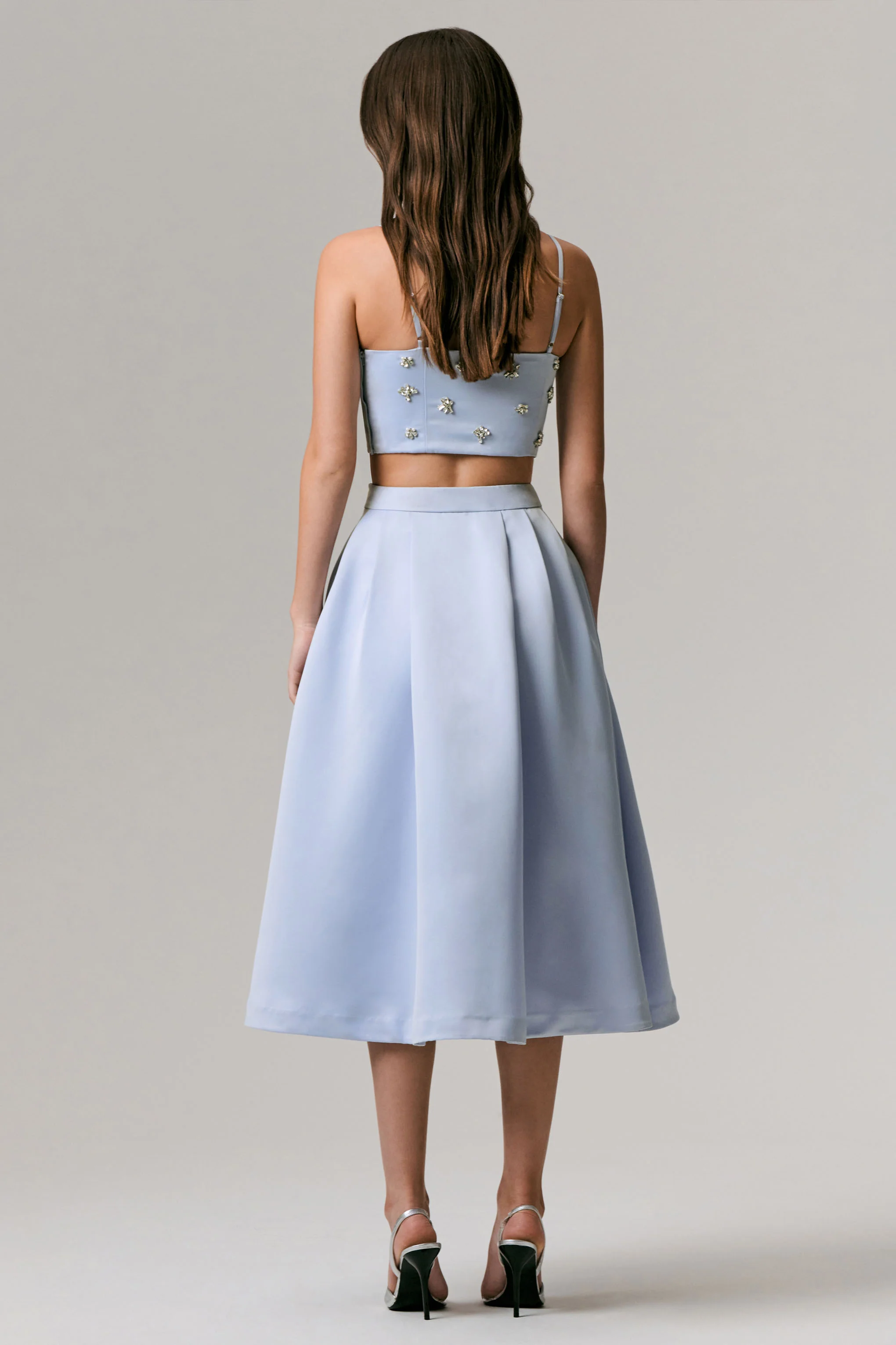 Iris | Blue Satin Pleated Midi Skirt - Image 3