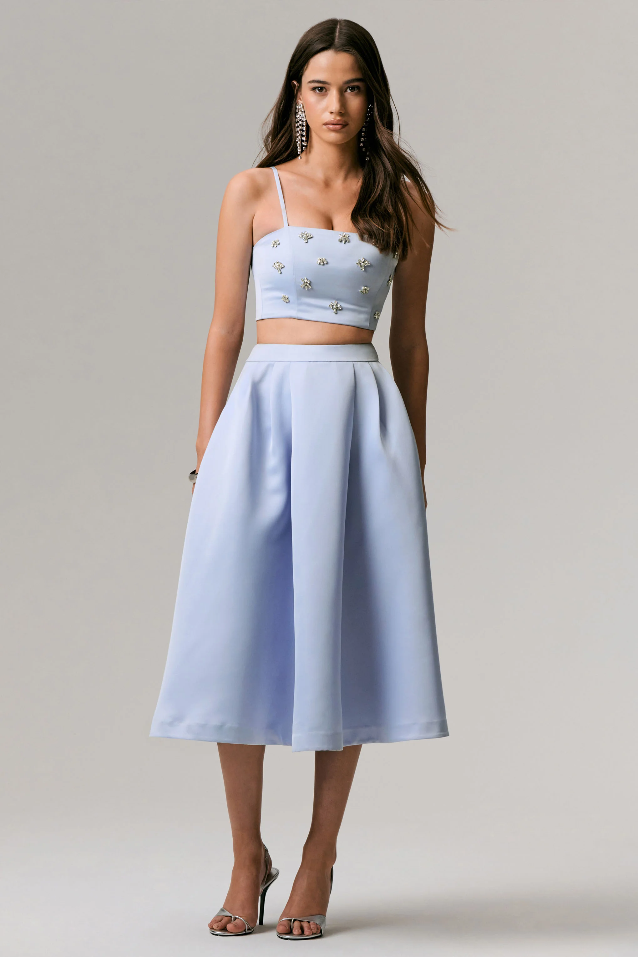 Iris | Blue Satin Pleated Midi Skirt - Image 4