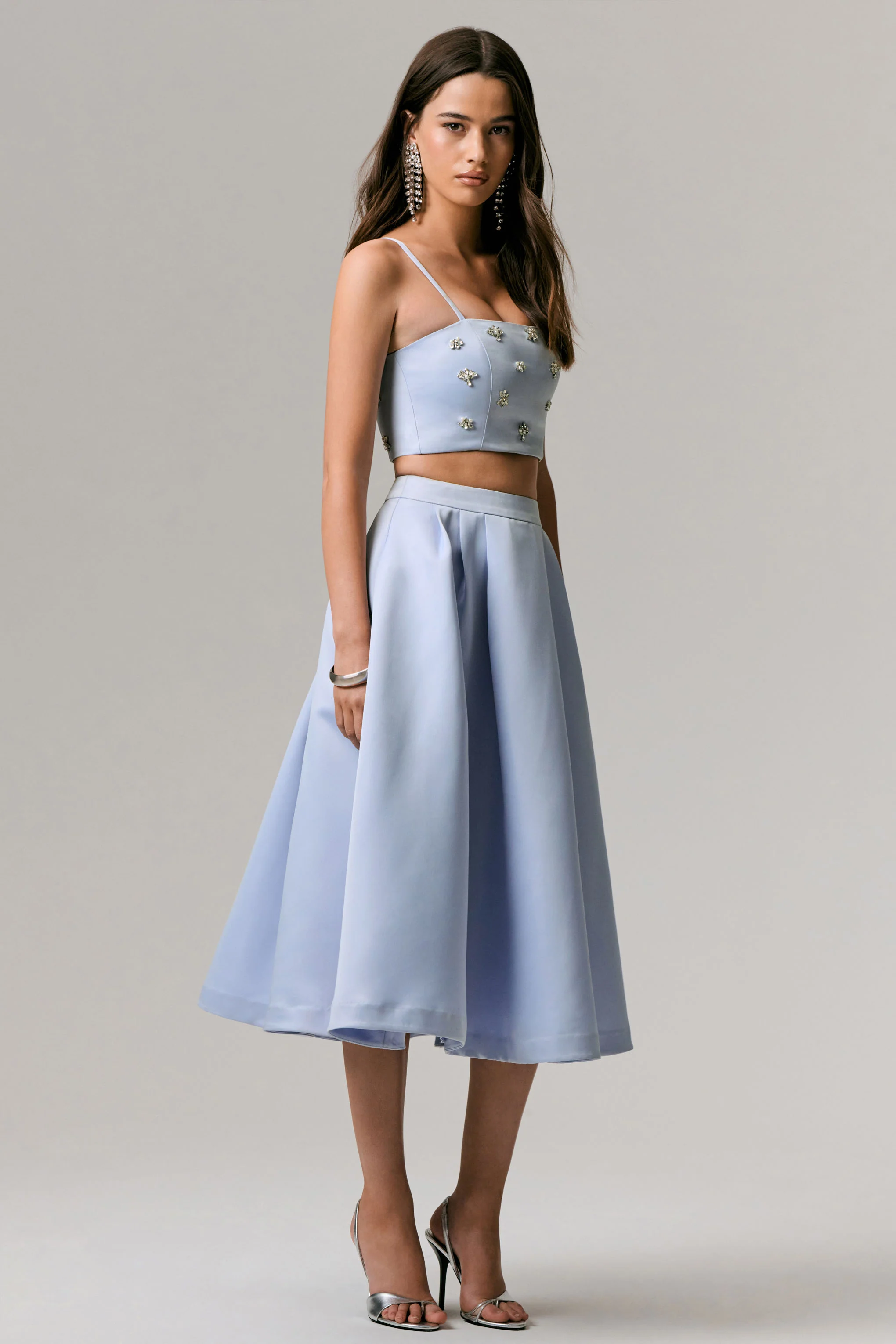 Iris | Blue Satin Pleated Midi Skirt - Image 5