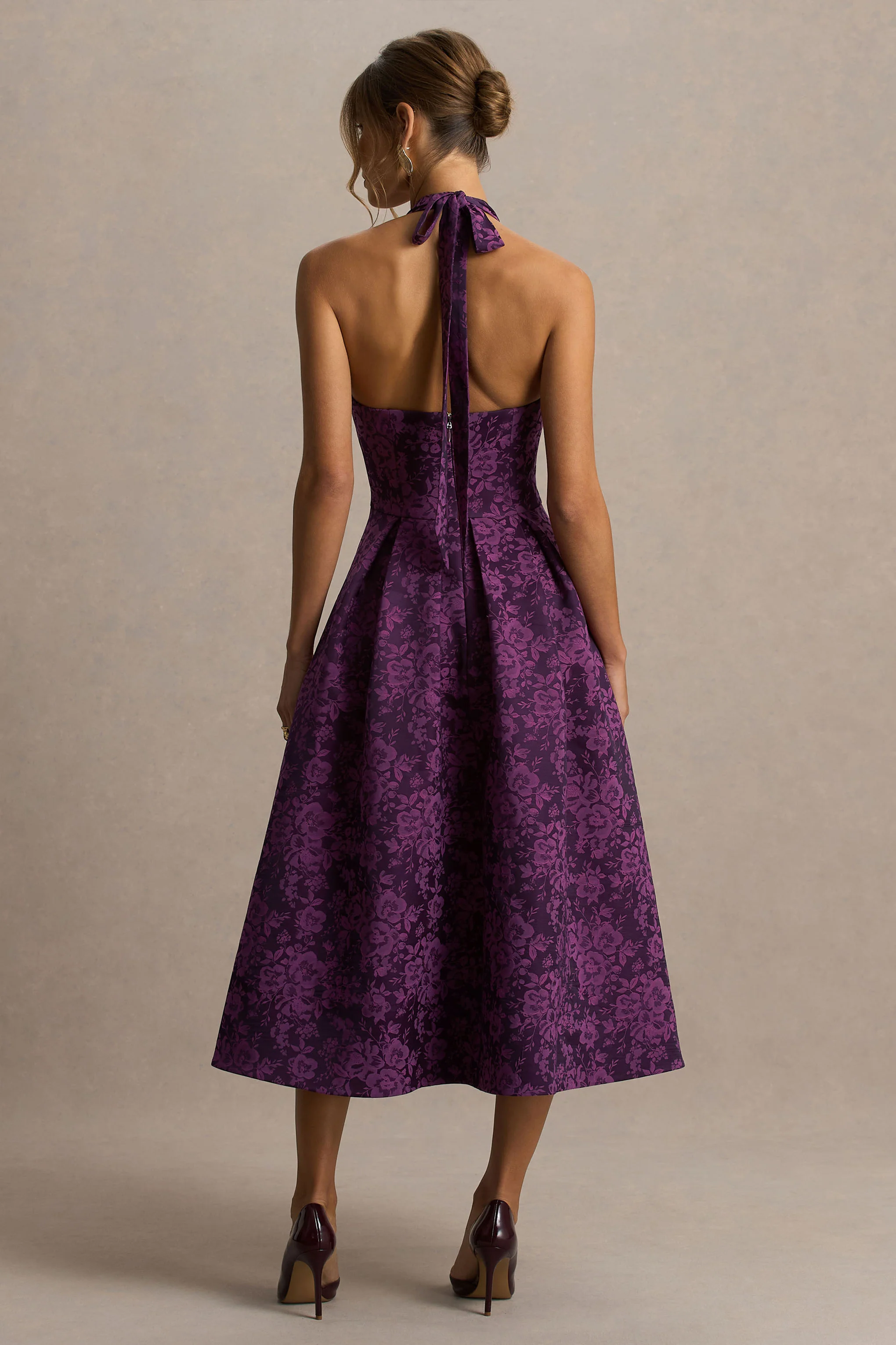 Isabeau | Purple Satin Plunge-Neck Midi Dress - Image 2