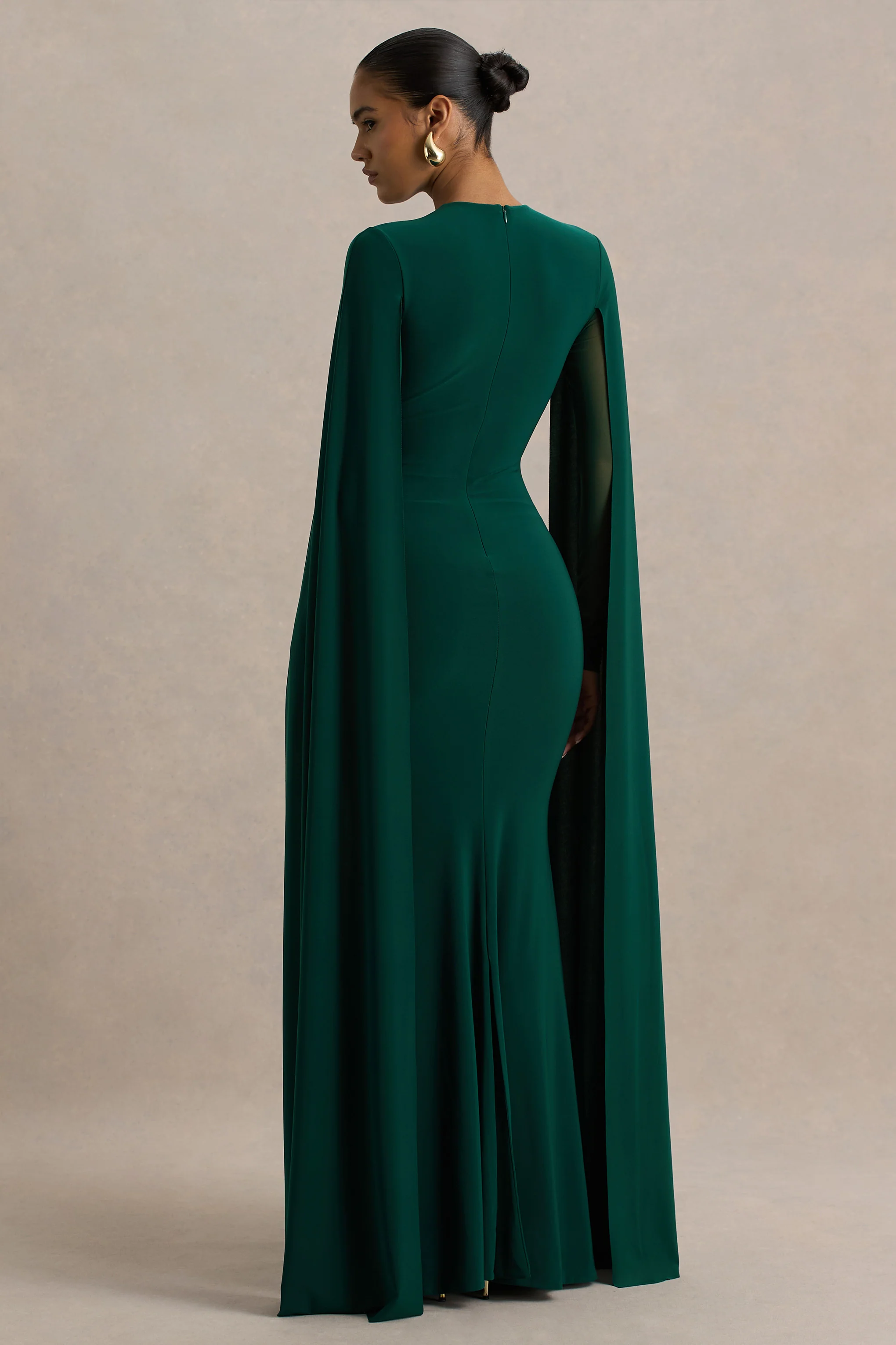 Isla | Bottle Green Crew-Neck Maxi Dress With Cape Sleeve - Image 2