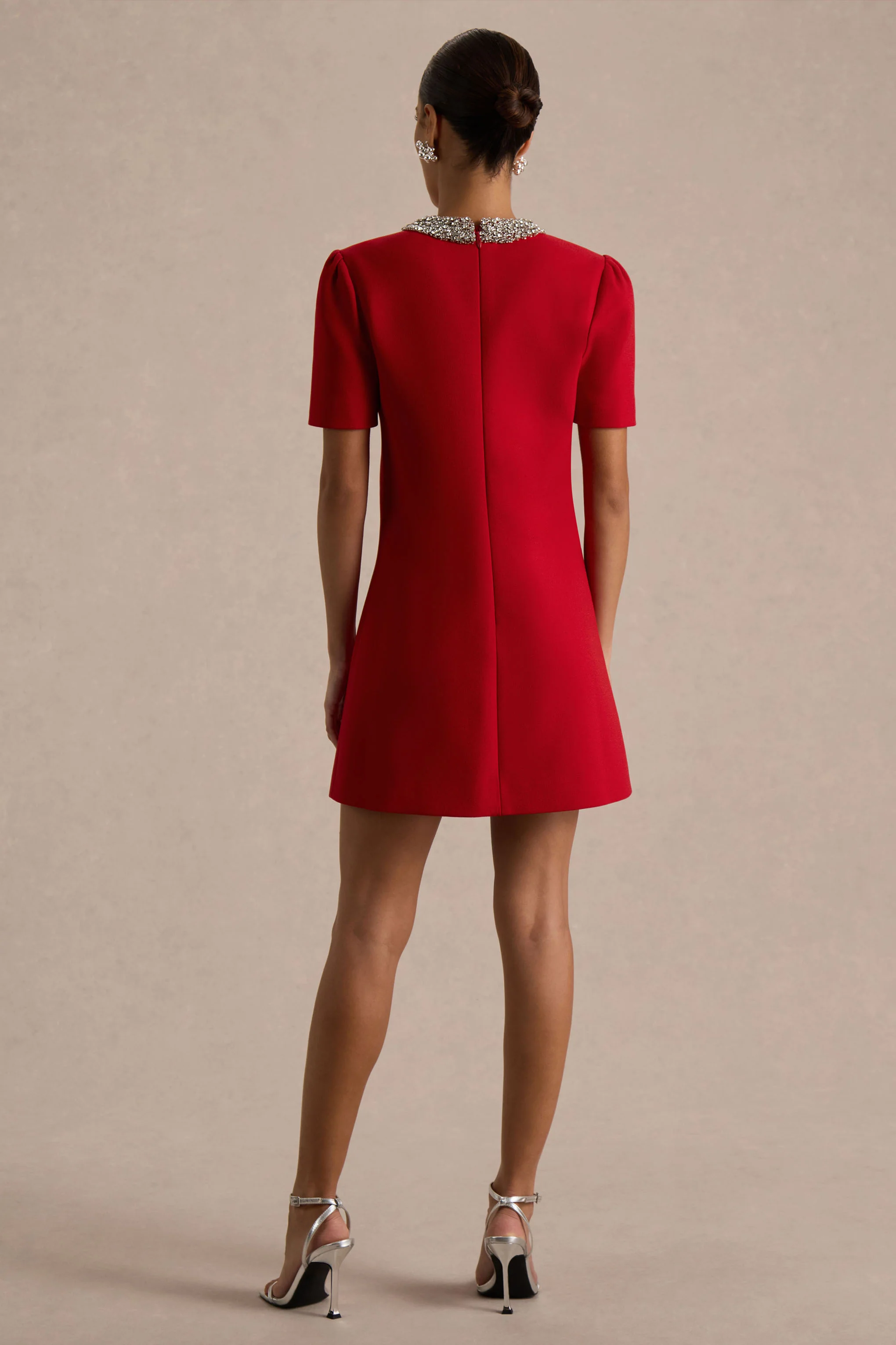 Jackie | Red Embellished High-Neck Mini Dress - Image 2