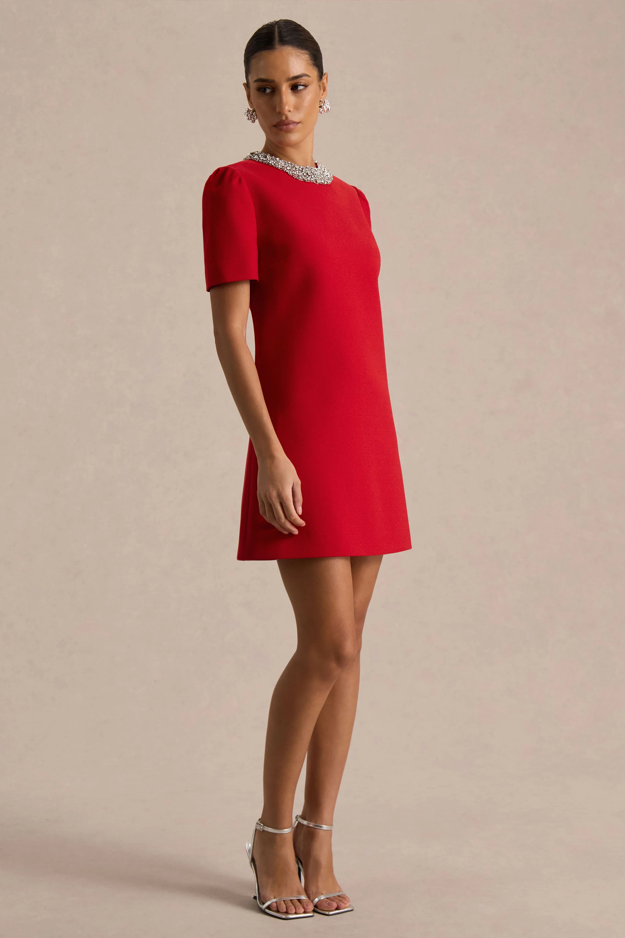 Jackie | Red Embellished High-Neck Mini Dress - Image 5
