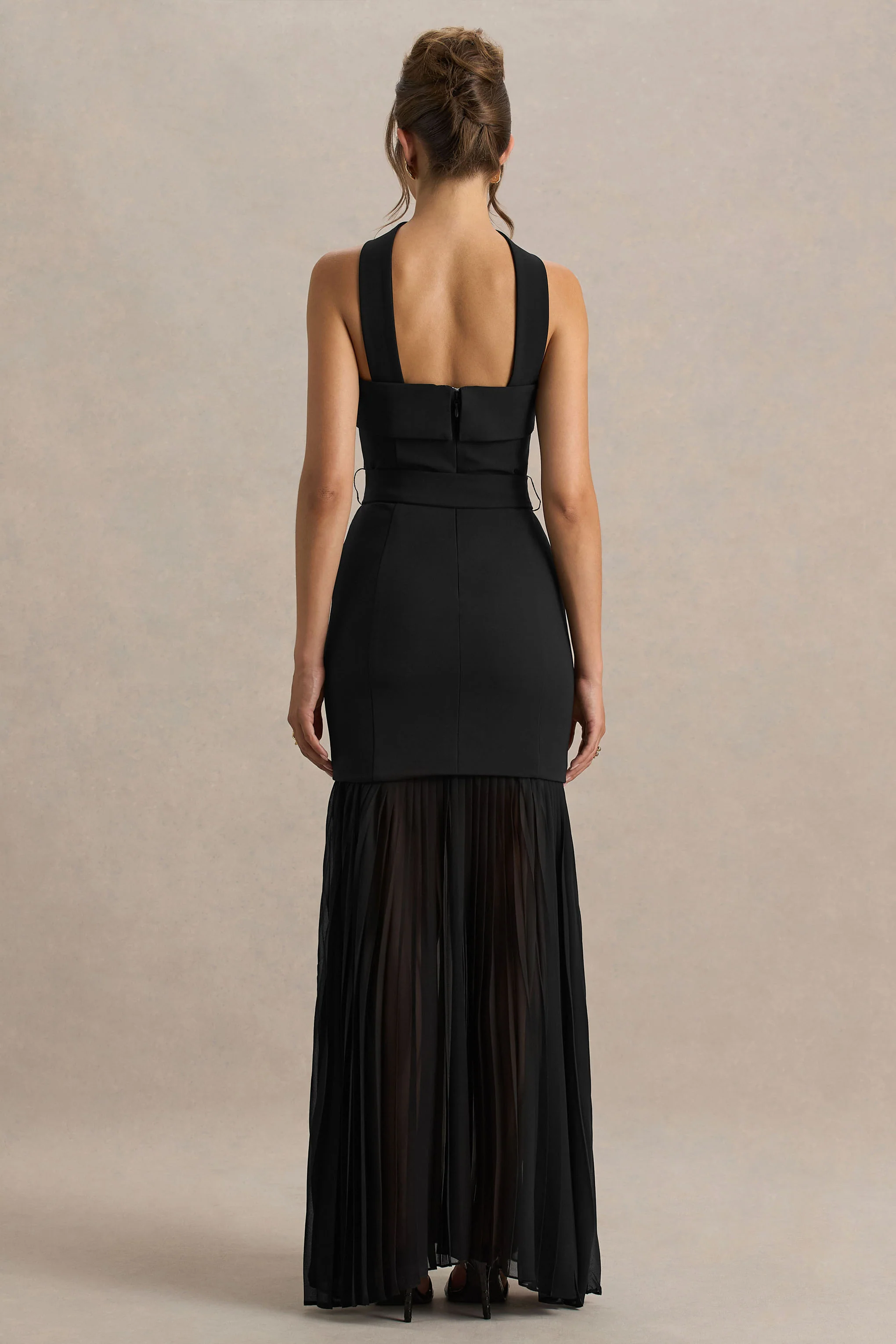 Jaquetta | Black Belted Maxi Dress With Pleated Chiffon Skirt - Image 2