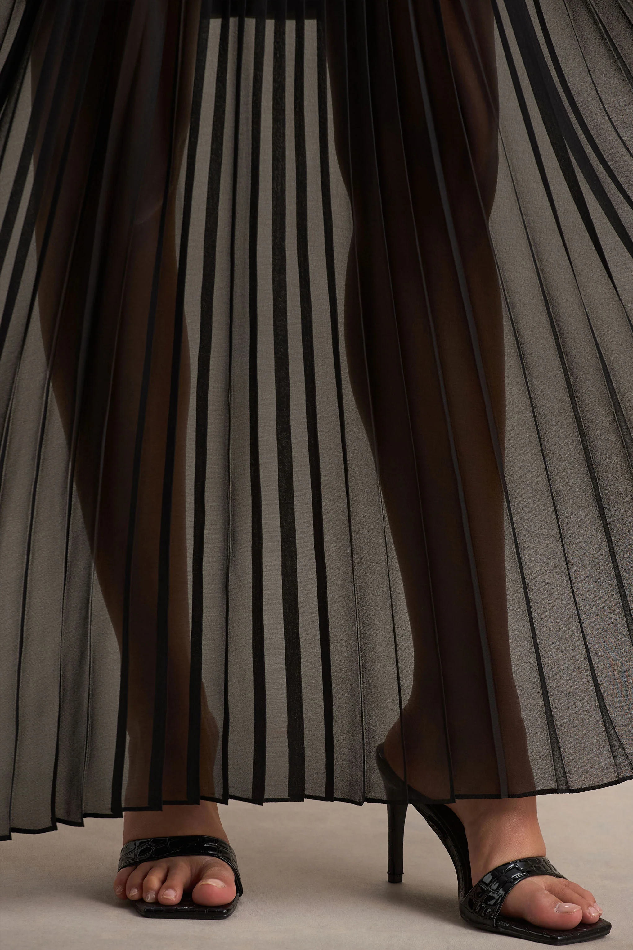 Jaquetta | Black Belted Maxi Dress With Pleated Chiffon Skirt - Image 6