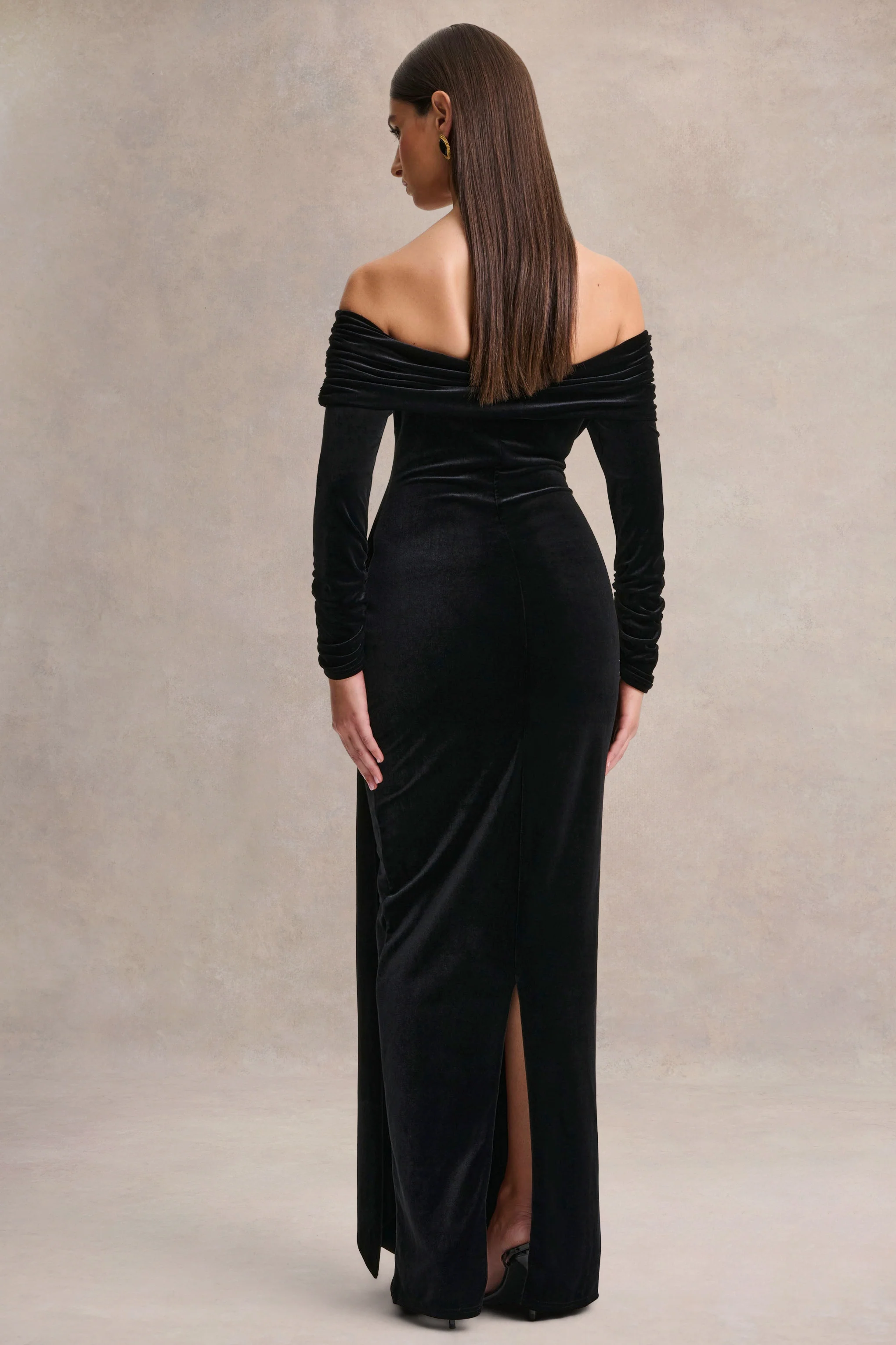 Jessara | Black Bardot-Neck Maxi Dress With Knot-Details - Image 2