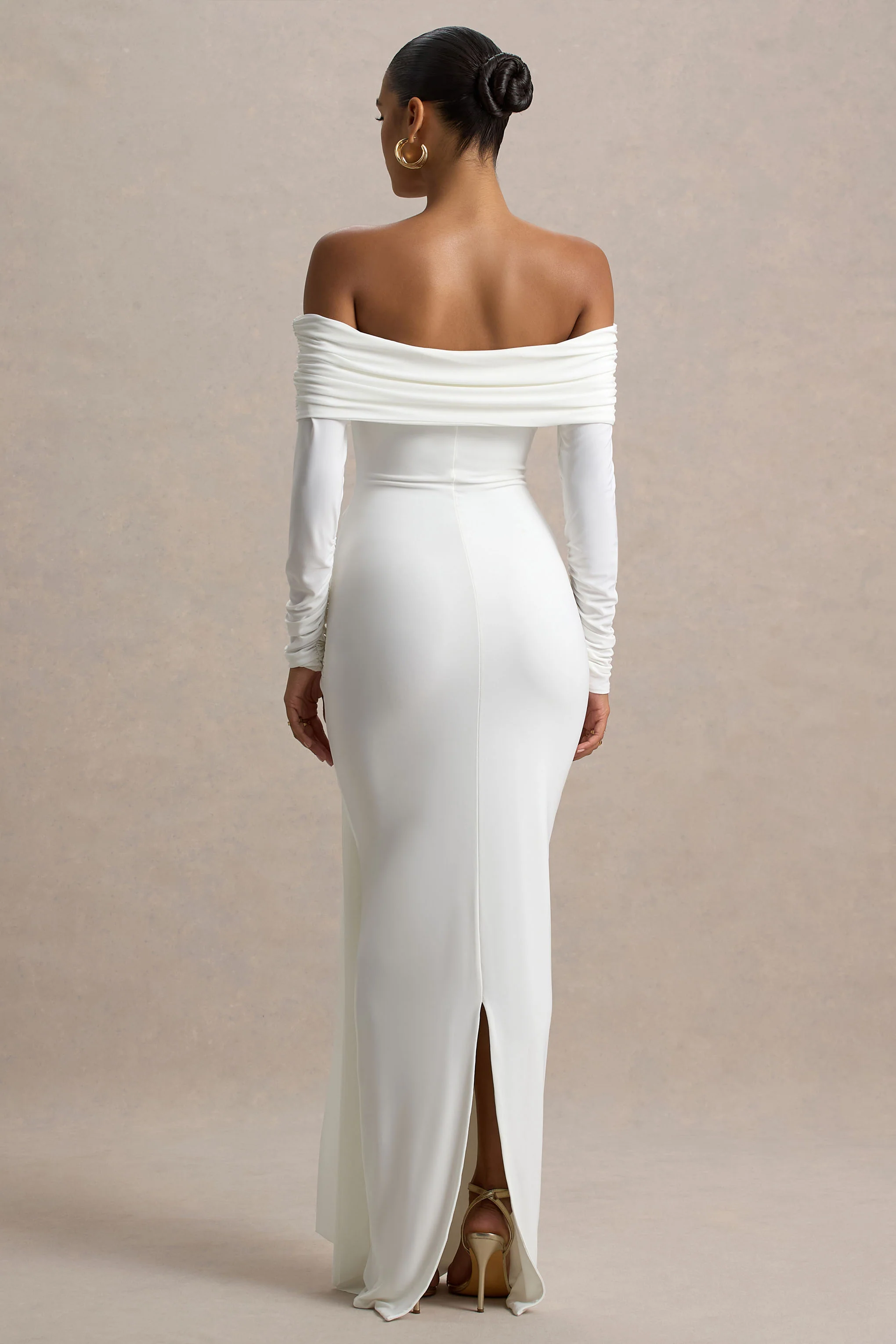 Jovie | White Bardot Wrap Maxi Dress With Sash Detail - Image 2