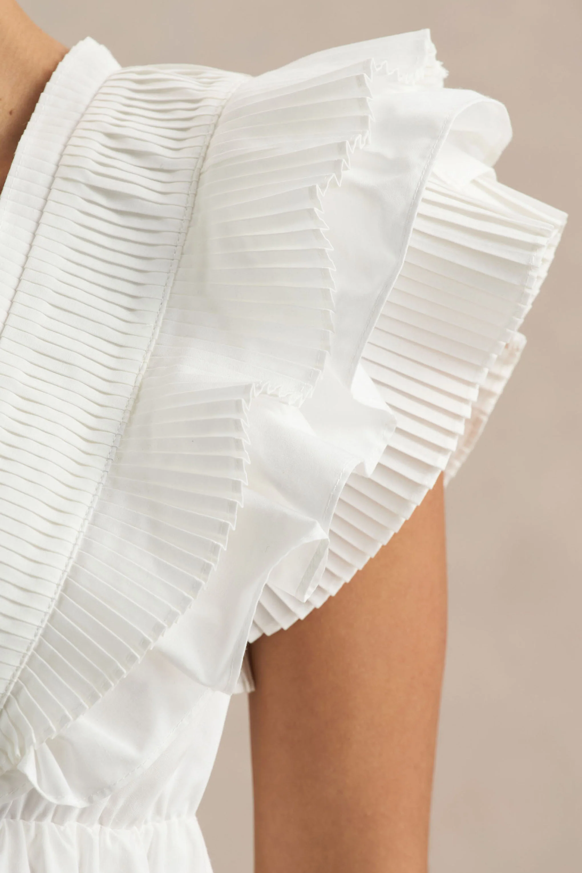 Judie | White Poplin V-Neck Ruffled Mini Dress - Image 3