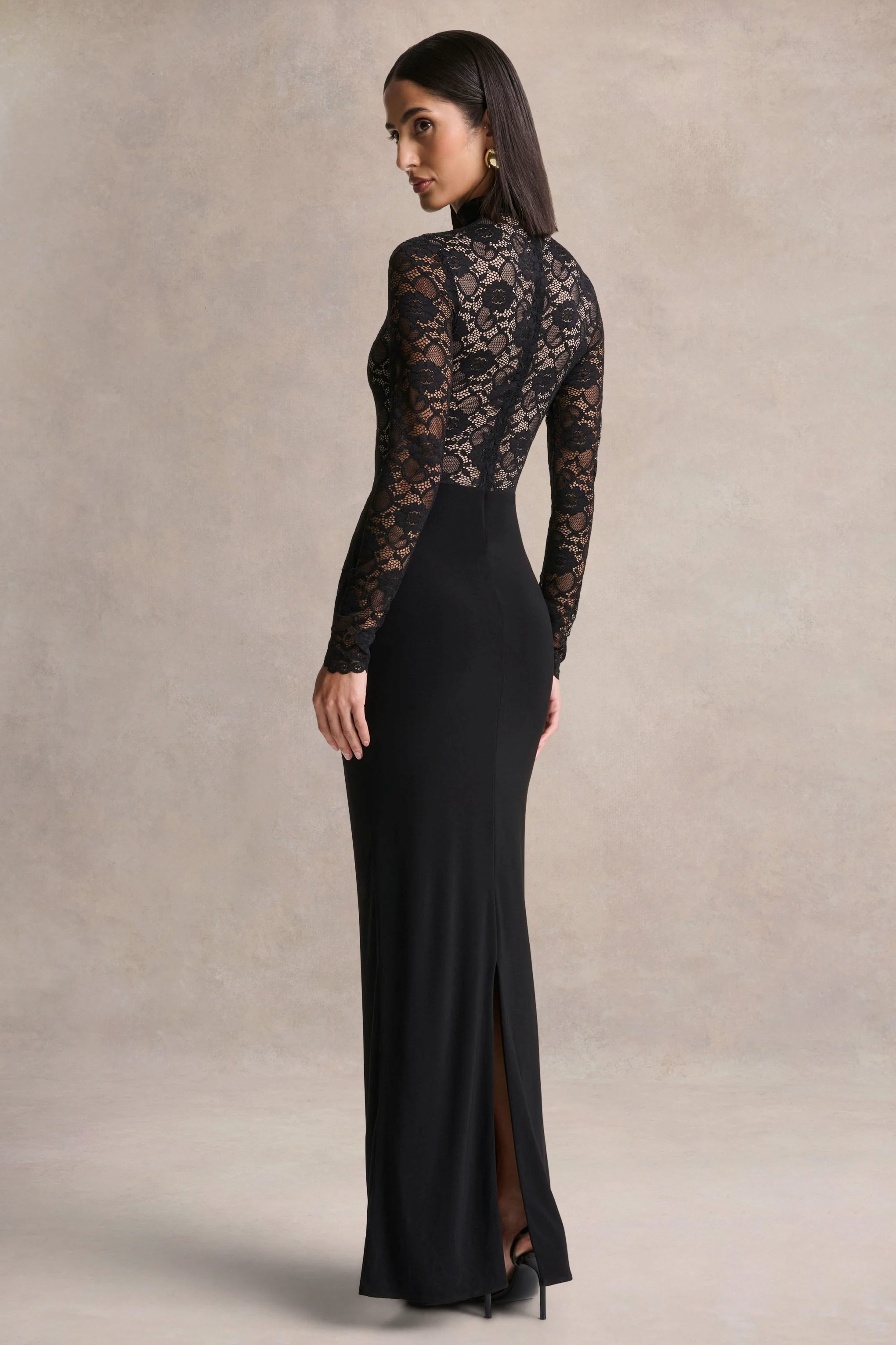 Justina | Black High-Neck Maxi Dress With Gathered-Detailing - Image 2