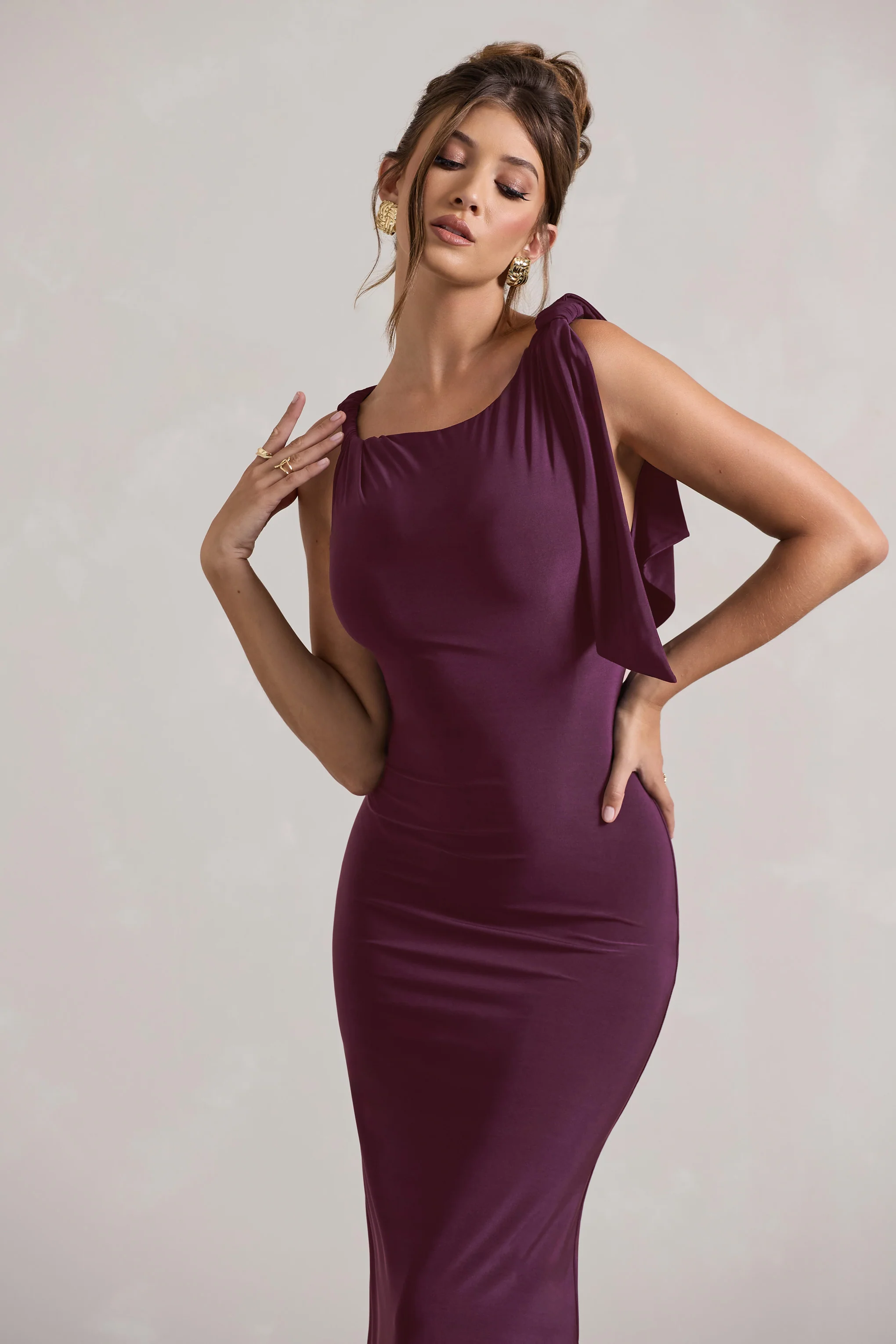 Kacey | Plum Twisted Knot Maxi Dress - Image 3