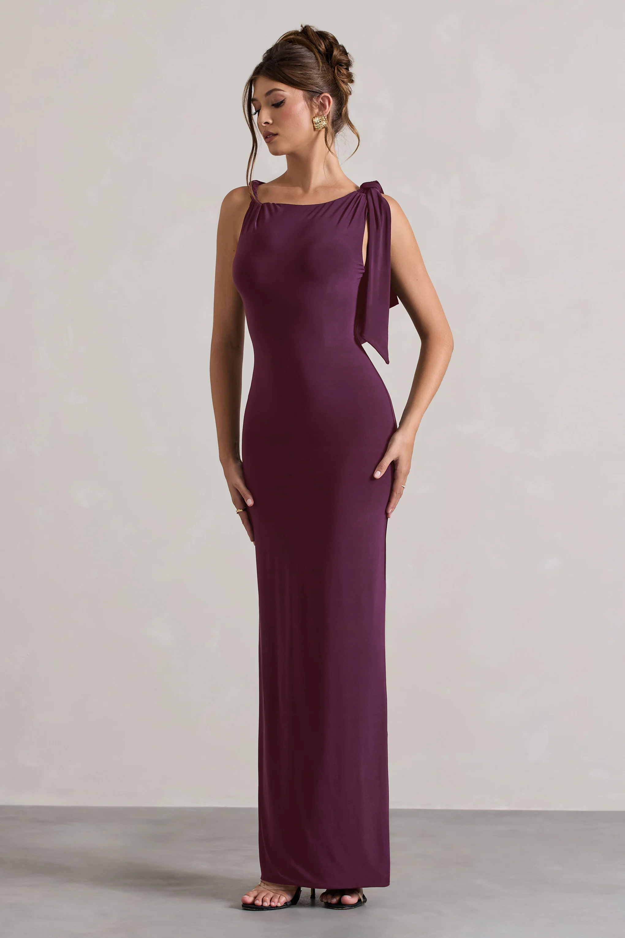 Kacey | Plum Twisted Knot Maxi Dress - Image 4