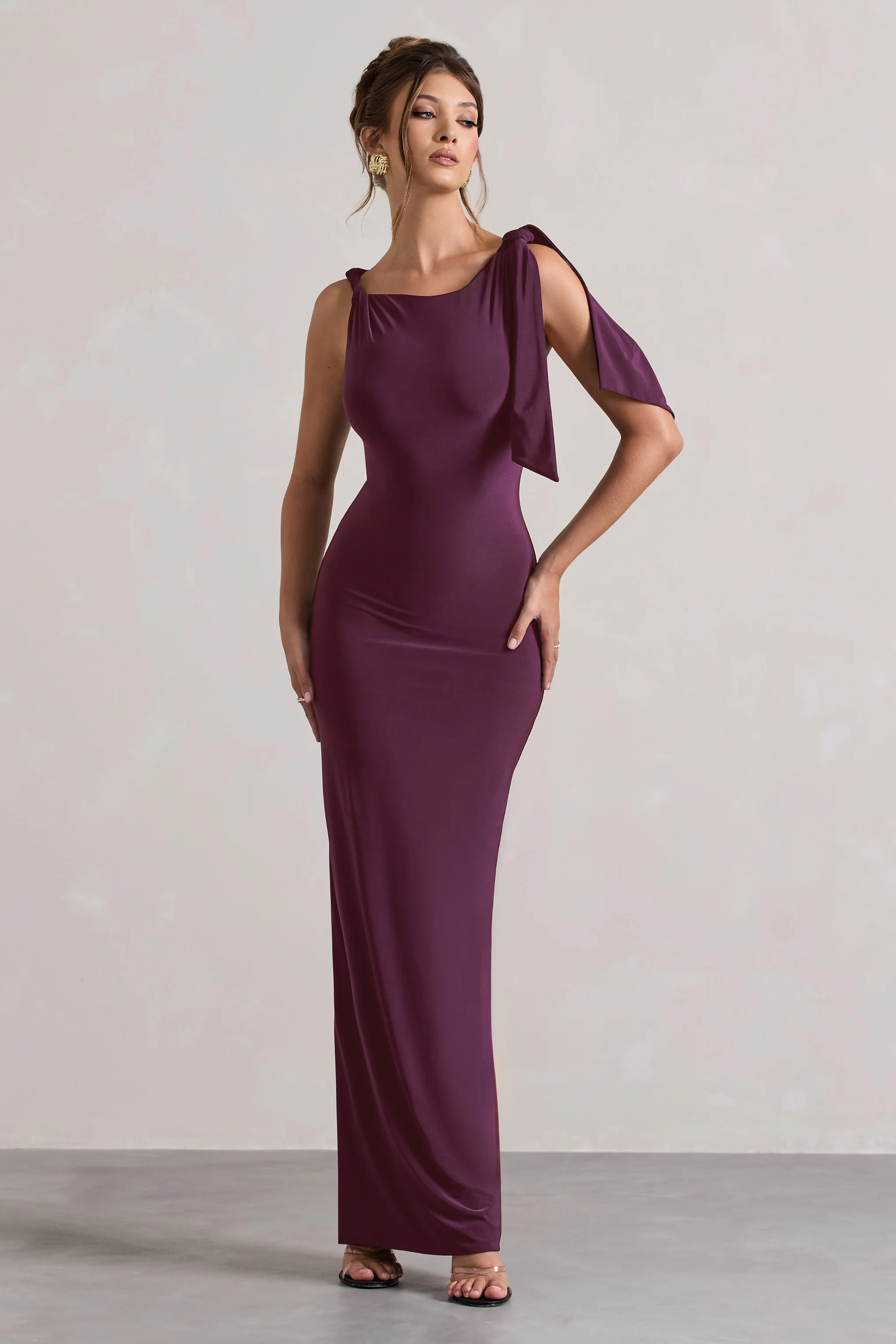 Kacey | Plum Twisted Knot Maxi Dress - Image 5