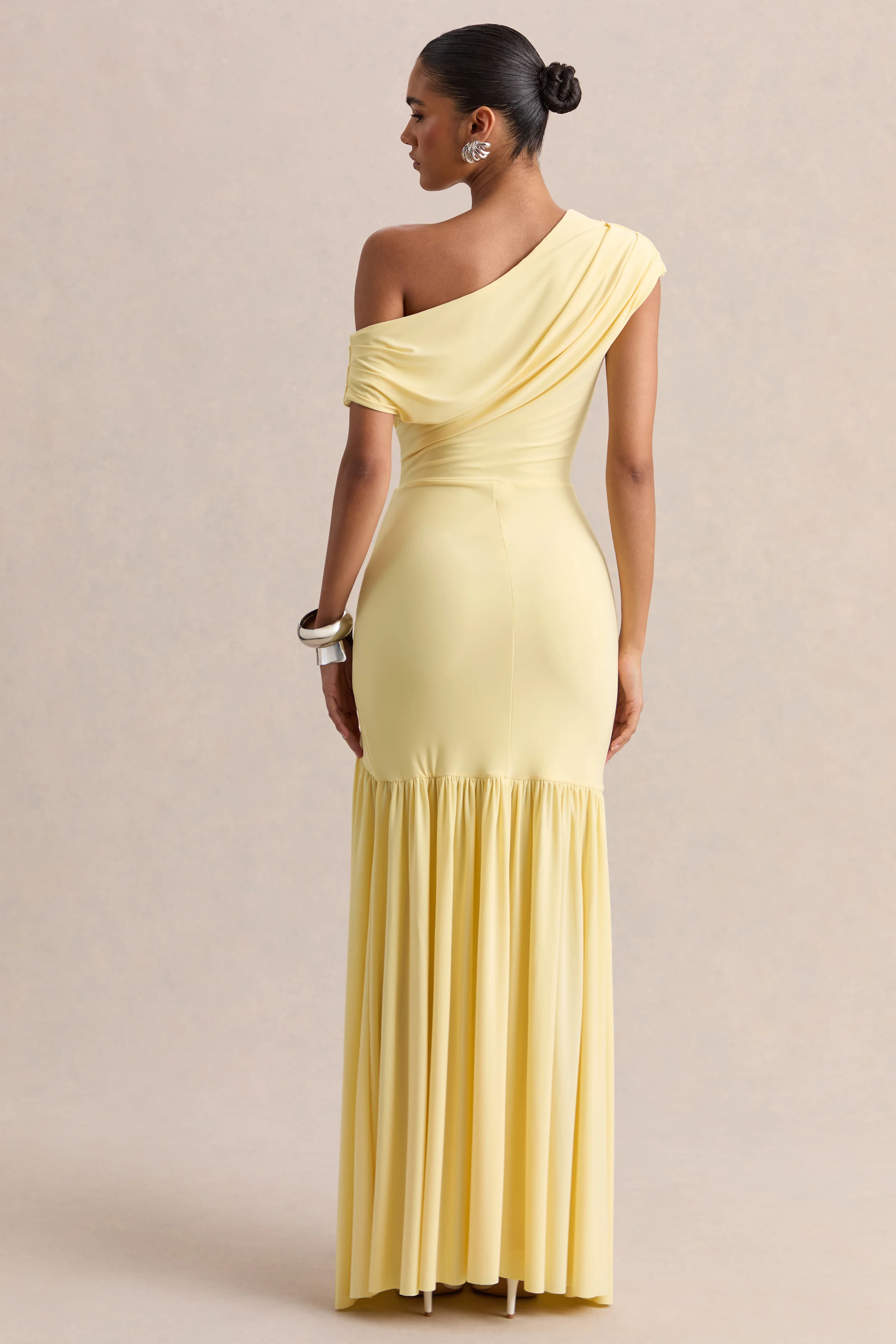 Kady | Lemon Asymmetric-Neck Maxi Dress With Ruched Detailing - Image 2