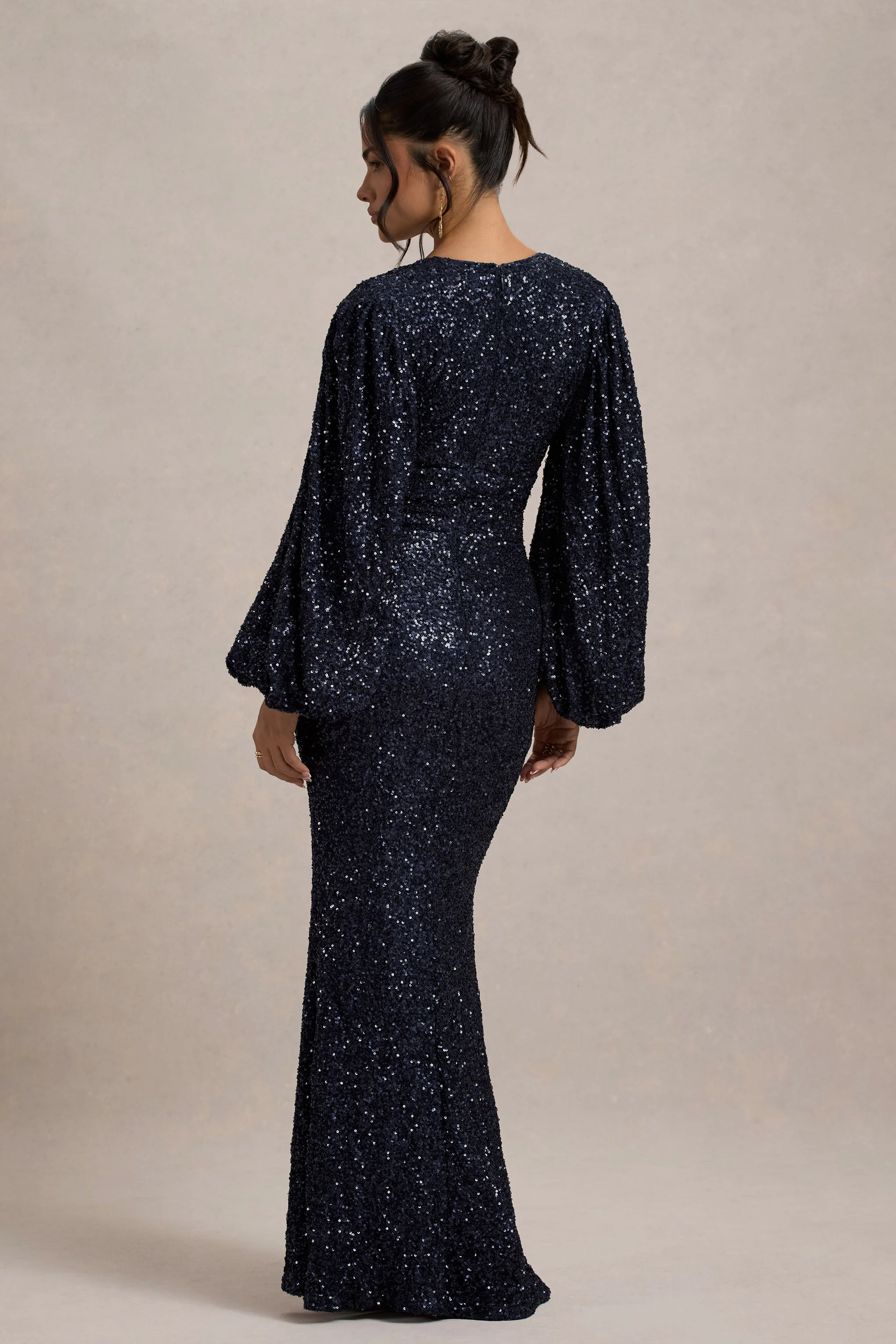 Kaelin | Navy Sequin Plunge-Neck Maxi Dress - Image 2