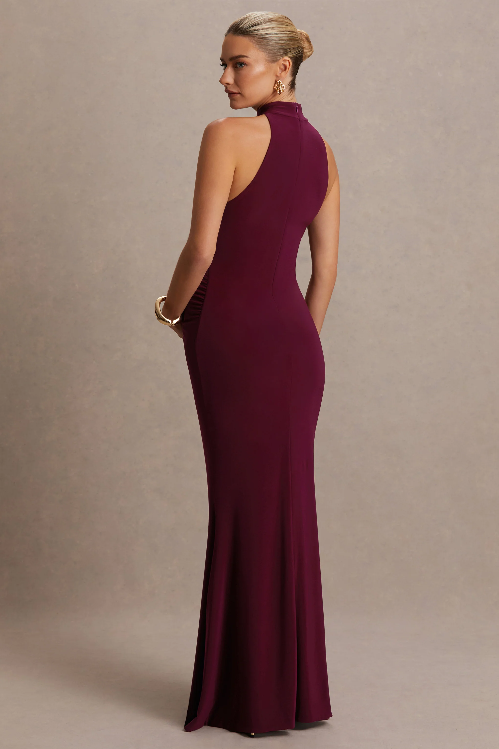 Kaia | Burgundy Halter-Neck Maternity Dress - Image 2