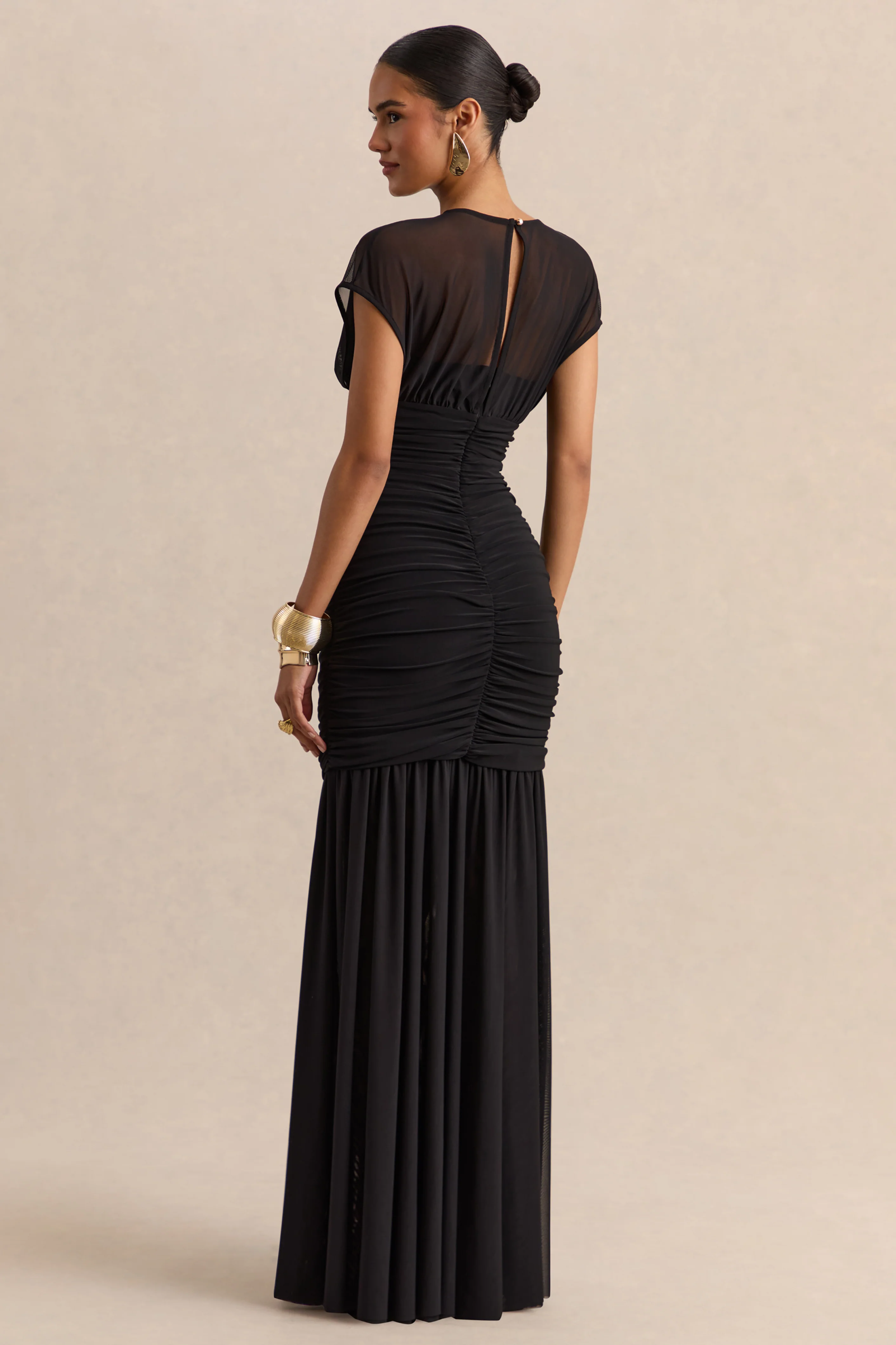Kalene | Black Wide-Neck Maxi Dress With Sheer-Detailing - Image 2