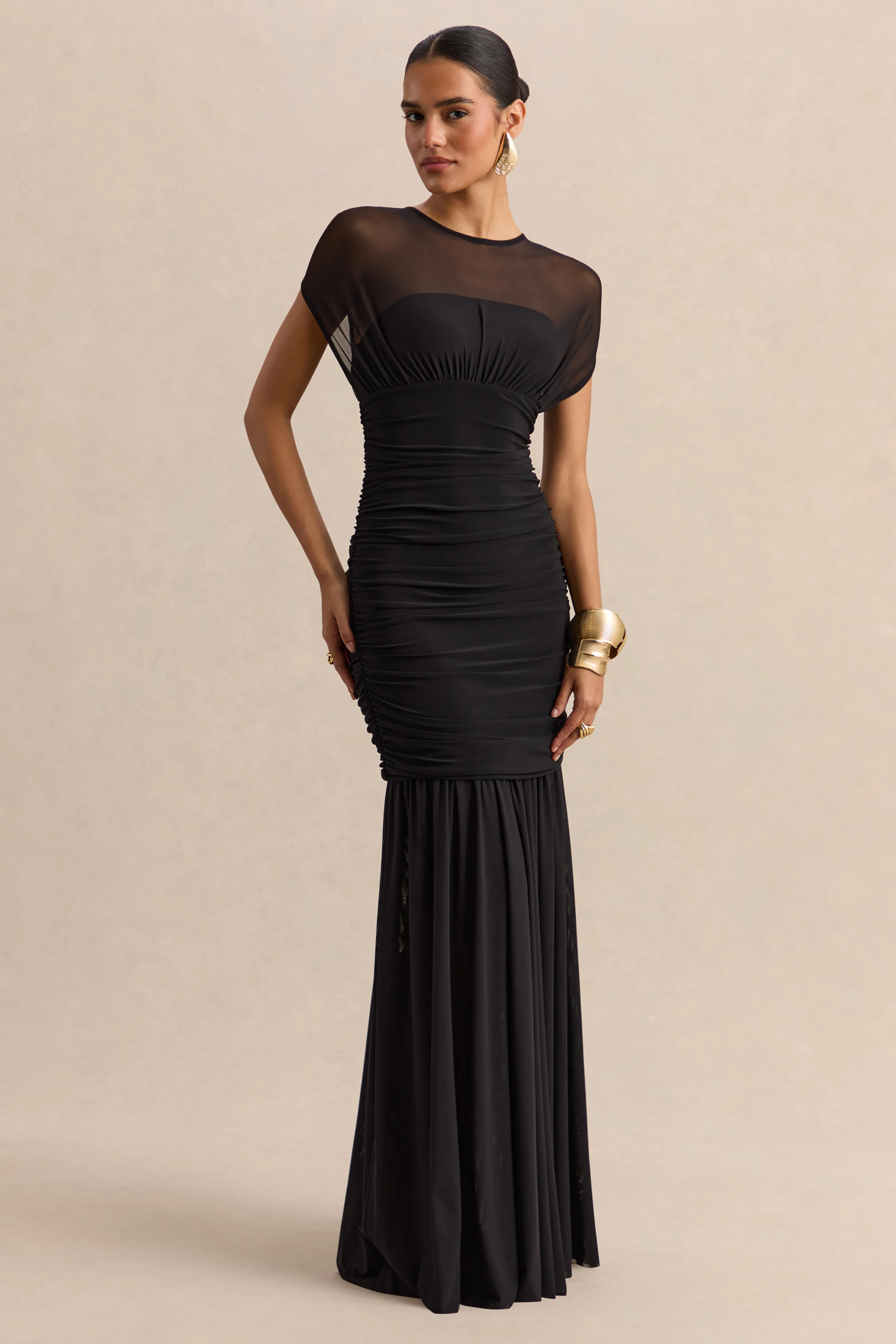 Kalene | Black Wide-Neck Maxi Dress With Sheer-Detailing - Image 5