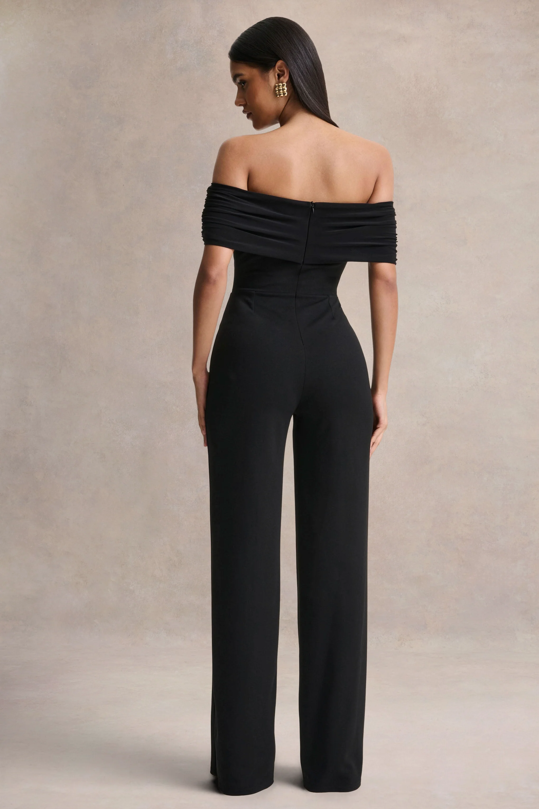Kalida | Black Bardot-Neck Jumpsuit With Sash-Detail - Image 2