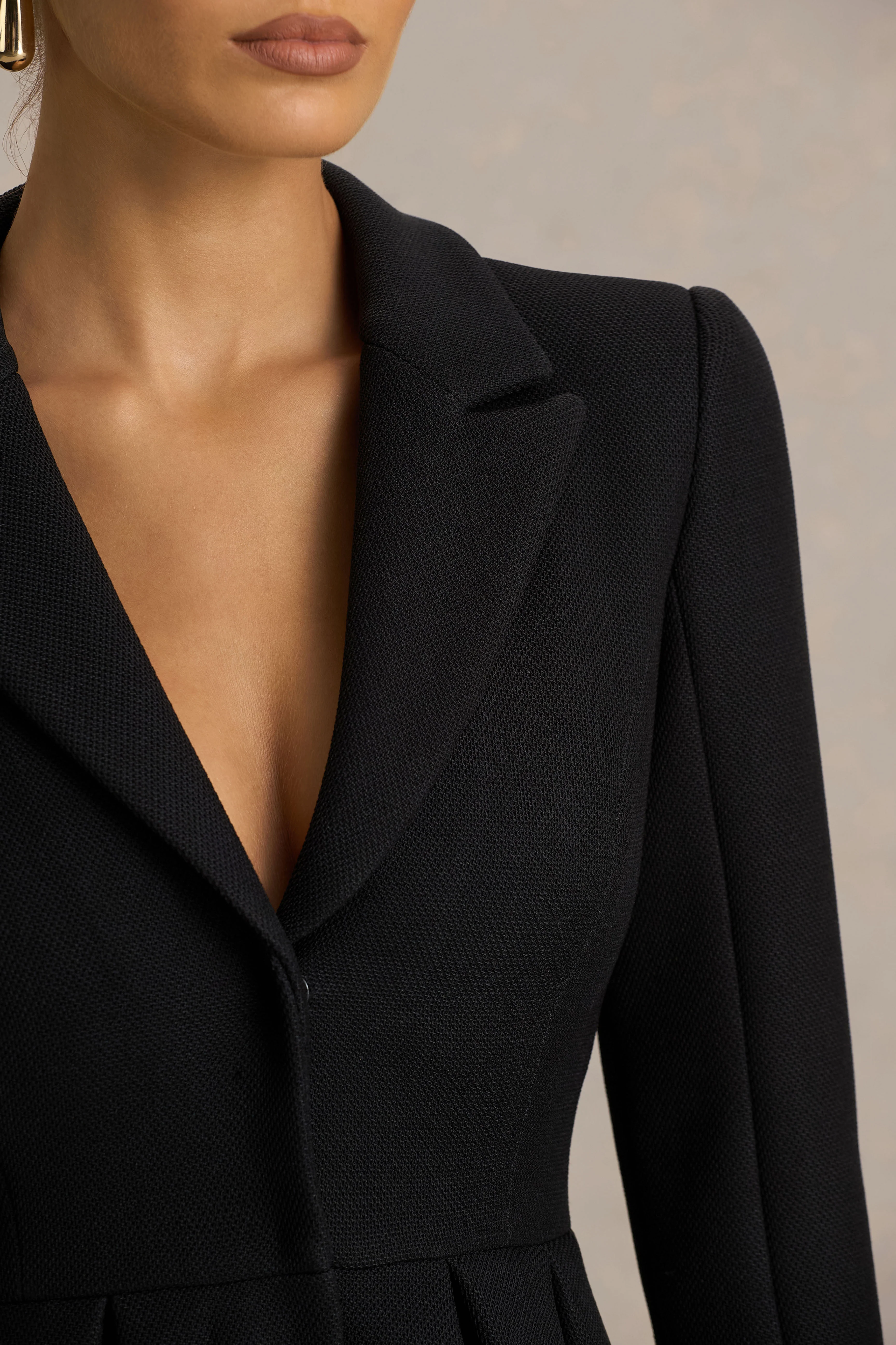Kat | Black Plunge-Neck Tailored Mini Dress - Image 3