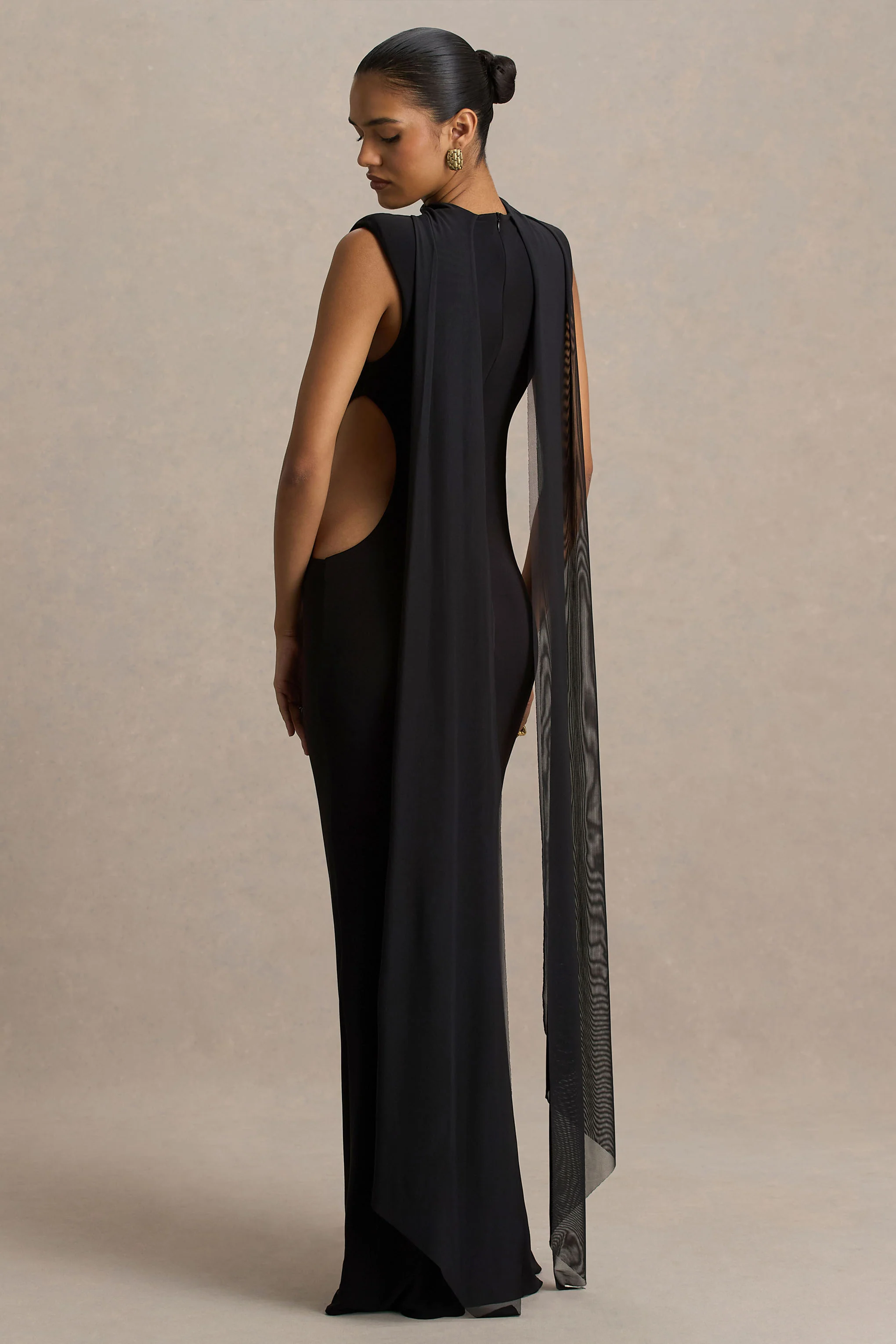 Katara | Black High-Neck Maxi Dress With Body Cut-Out Details - Image 2