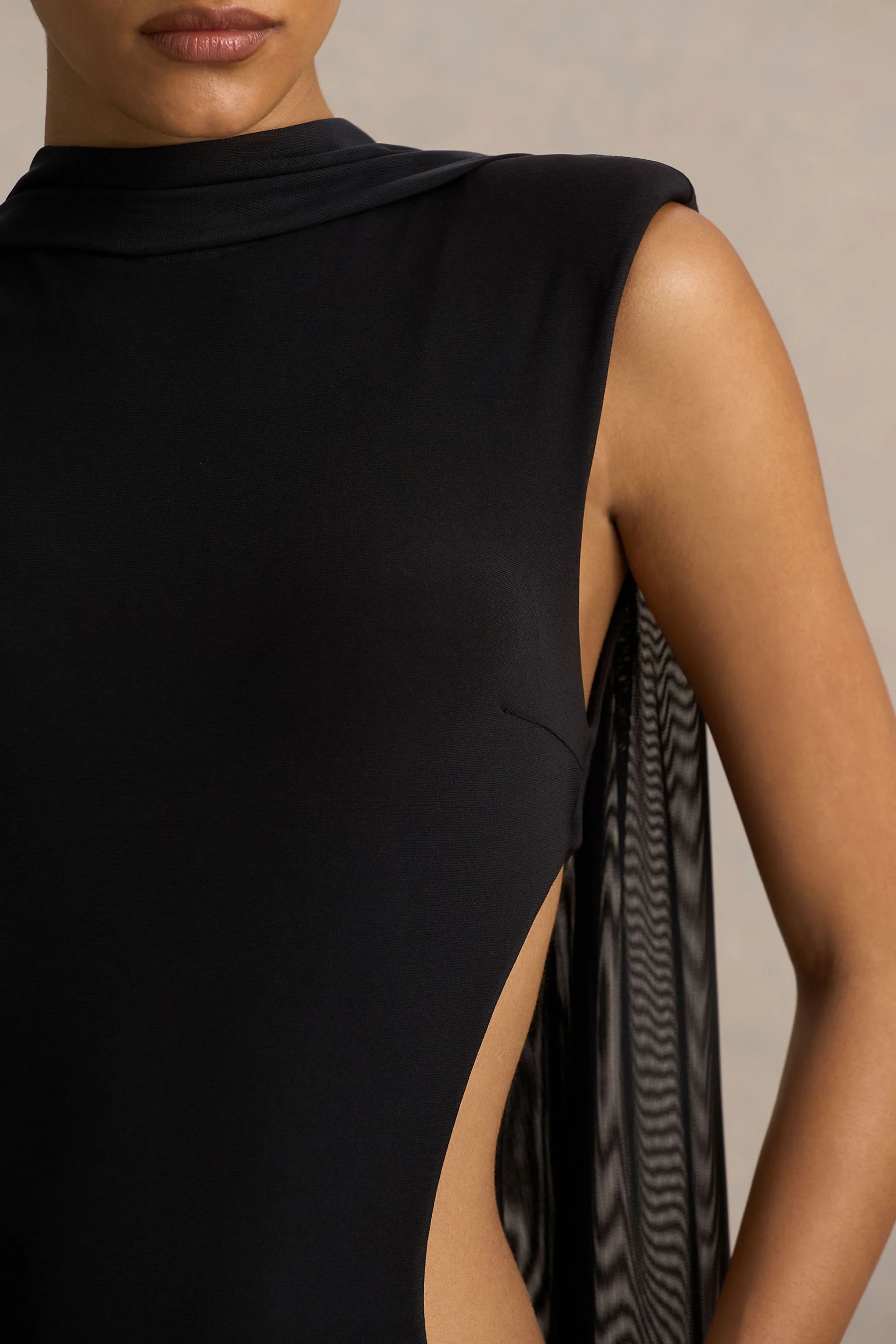 Katara | Black High-Neck Maxi Dress With Body Cut-Out Details - Image 3