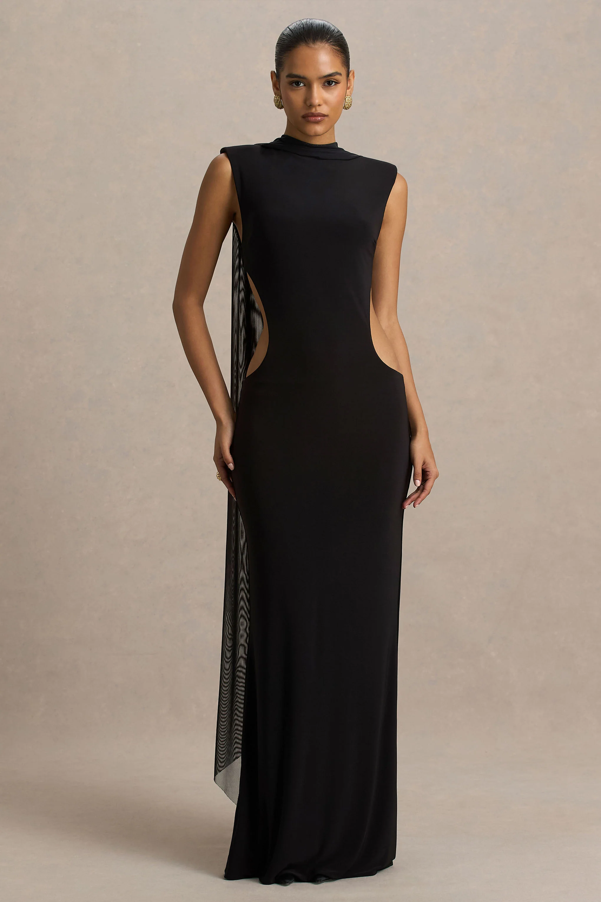 Katara | Black High-Neck Maxi Dress With Body Cut-Out Details - Image 4